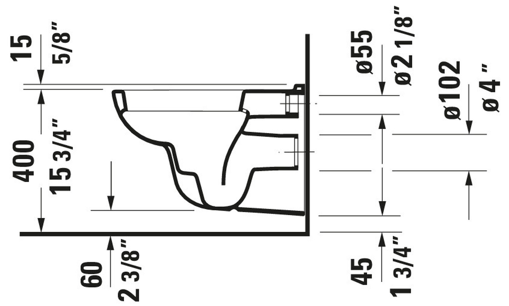 White Wall Mounted Dual Flush Elongated Toilet Bowl