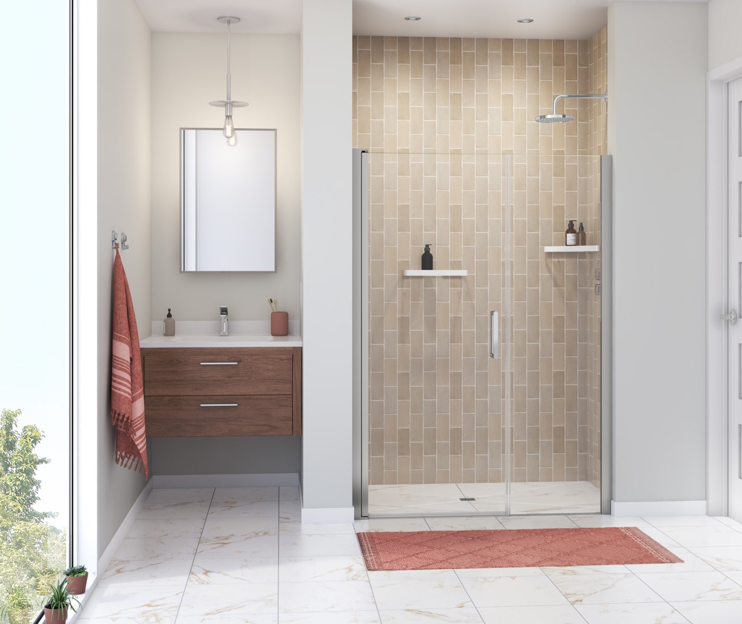 MAAX 138274-900-084-100 Manhattan Chrome 51-in to 53-in W x 68-in H Frameless Pivot Shower Door 1/4-in Thick Clear Glass