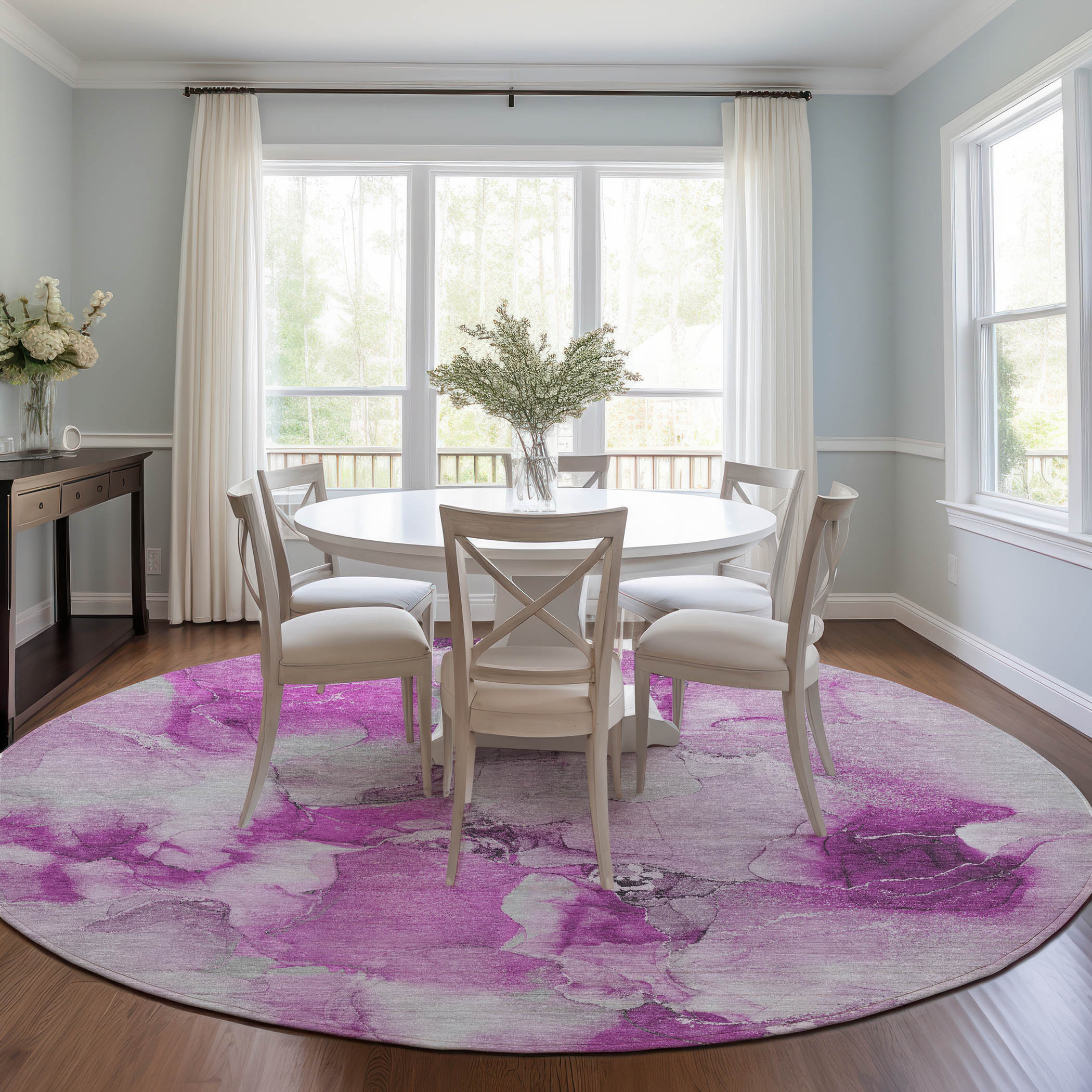 Addison Rugs ACN526PI8RO Chantille ACN526PI 8 x 8 (ft) Polyester Pink Round Indoor/Outdoor Abstract Machine washable Area rug