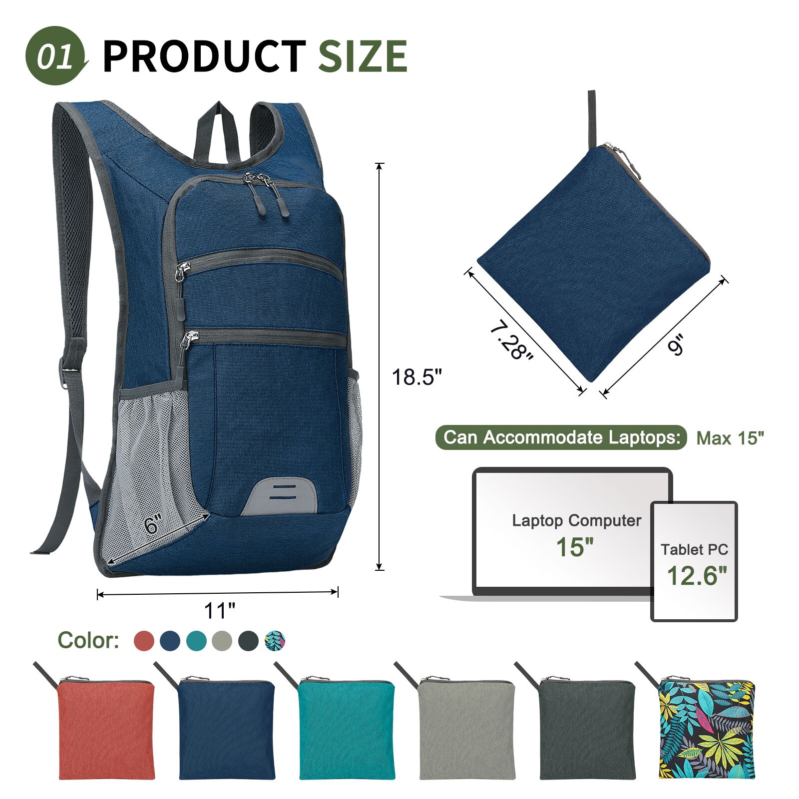 Unique Bargains 20L Foldable Backpack for Men Women Ultra Lightweight Water-Resistant Small Packable Hiking Daypack for Travel Camping Outdoor Dark