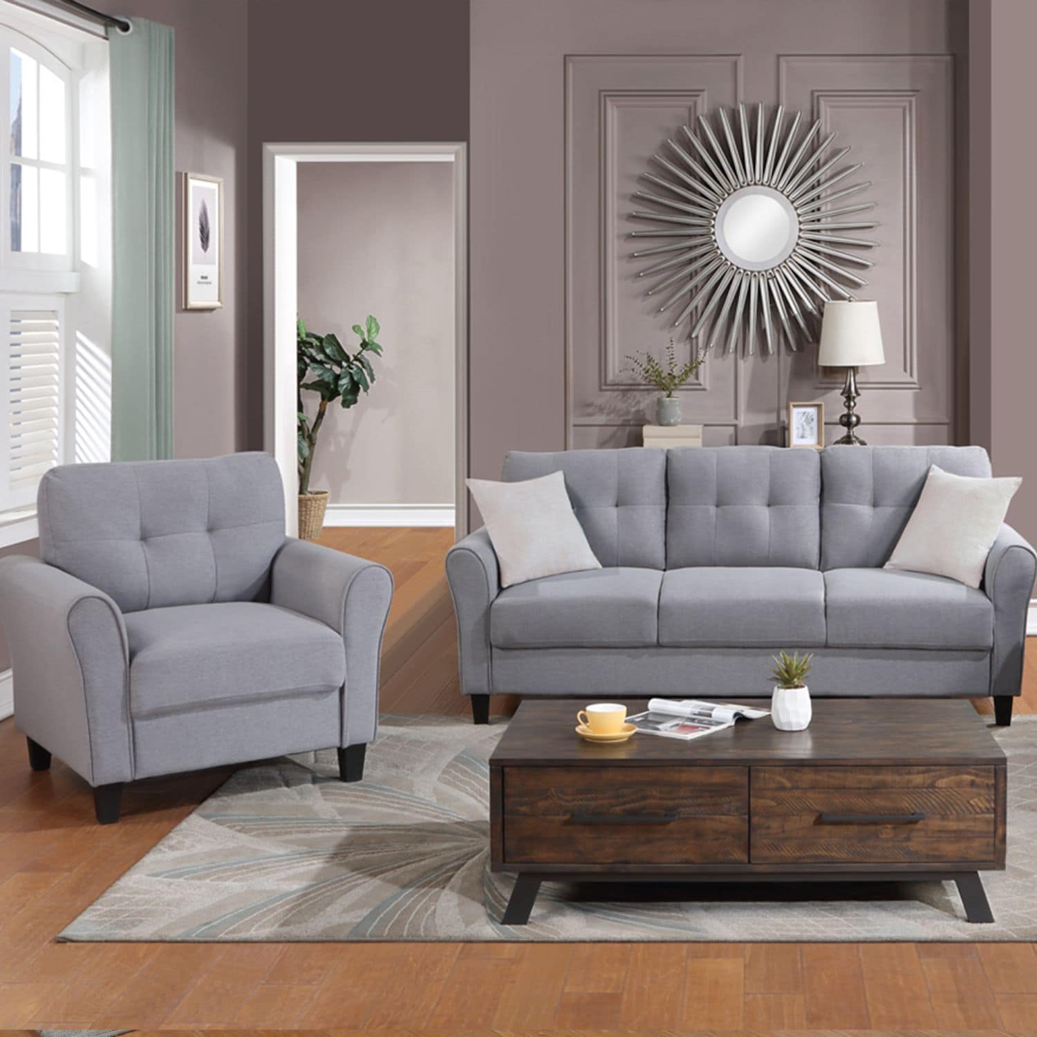 JASMODER Modern Light Grey-blue Linen Sofa In The Couches, Sofas ...