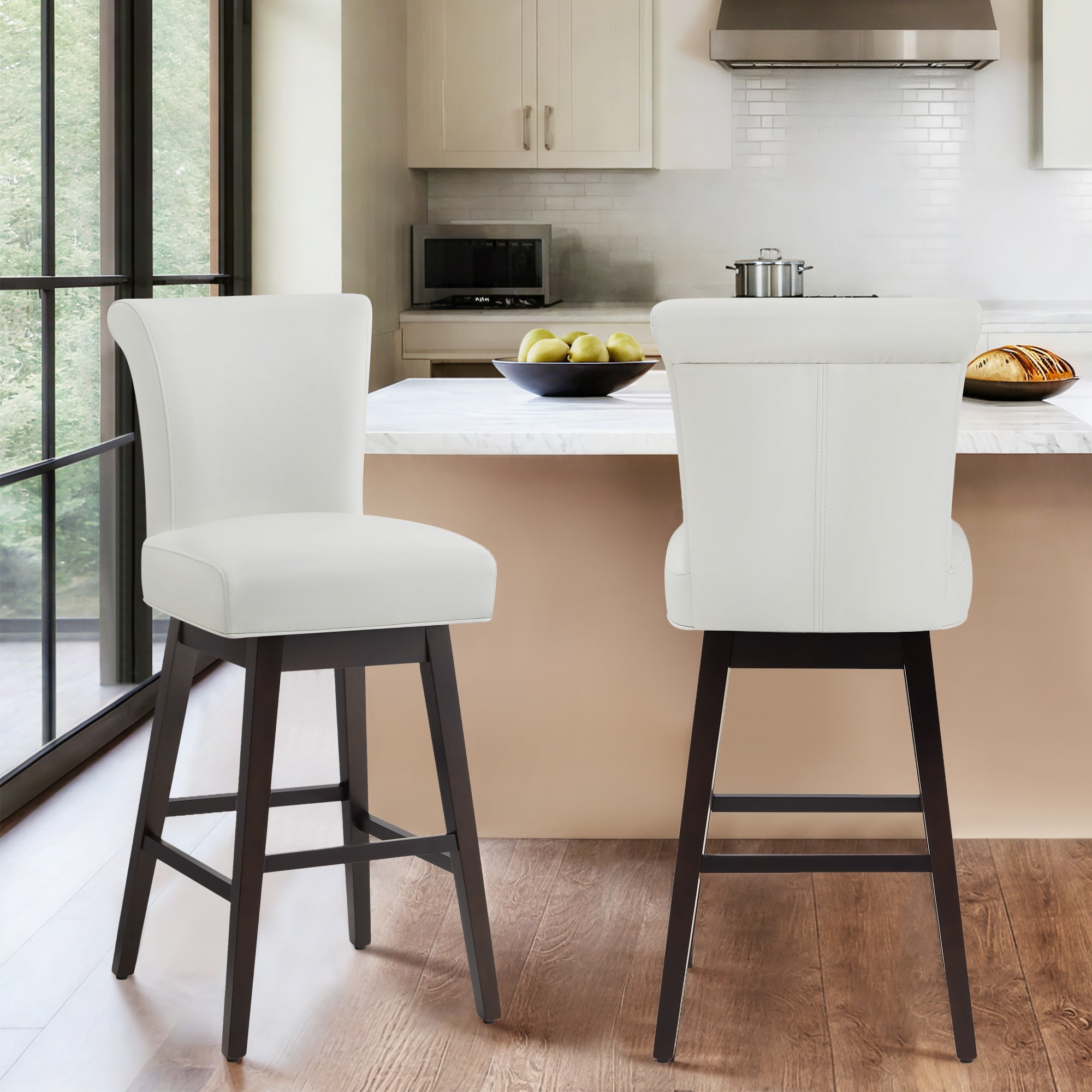 Circle 55 2-LWSY606D-PU167-76 Pure White 30-in H Bar height Upholstered Swivel Wood Bar Stool 2 -Pack