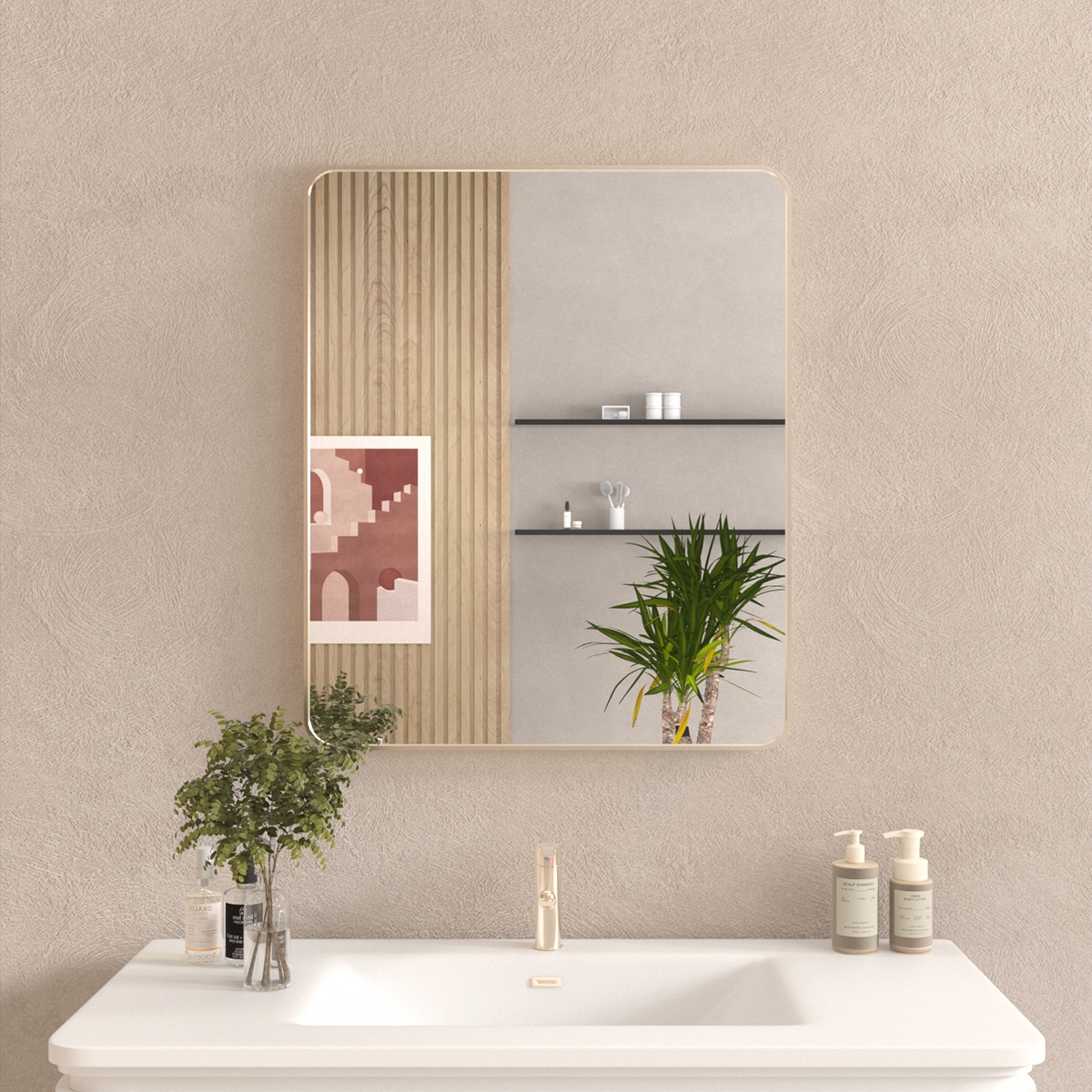 Forclover TAK-FMR4836BG DON Bathroom Mirror 30-Inches x 36-Inches Framed Rectangle Bathroom Vanity Mirror ( Brushed Nickel )