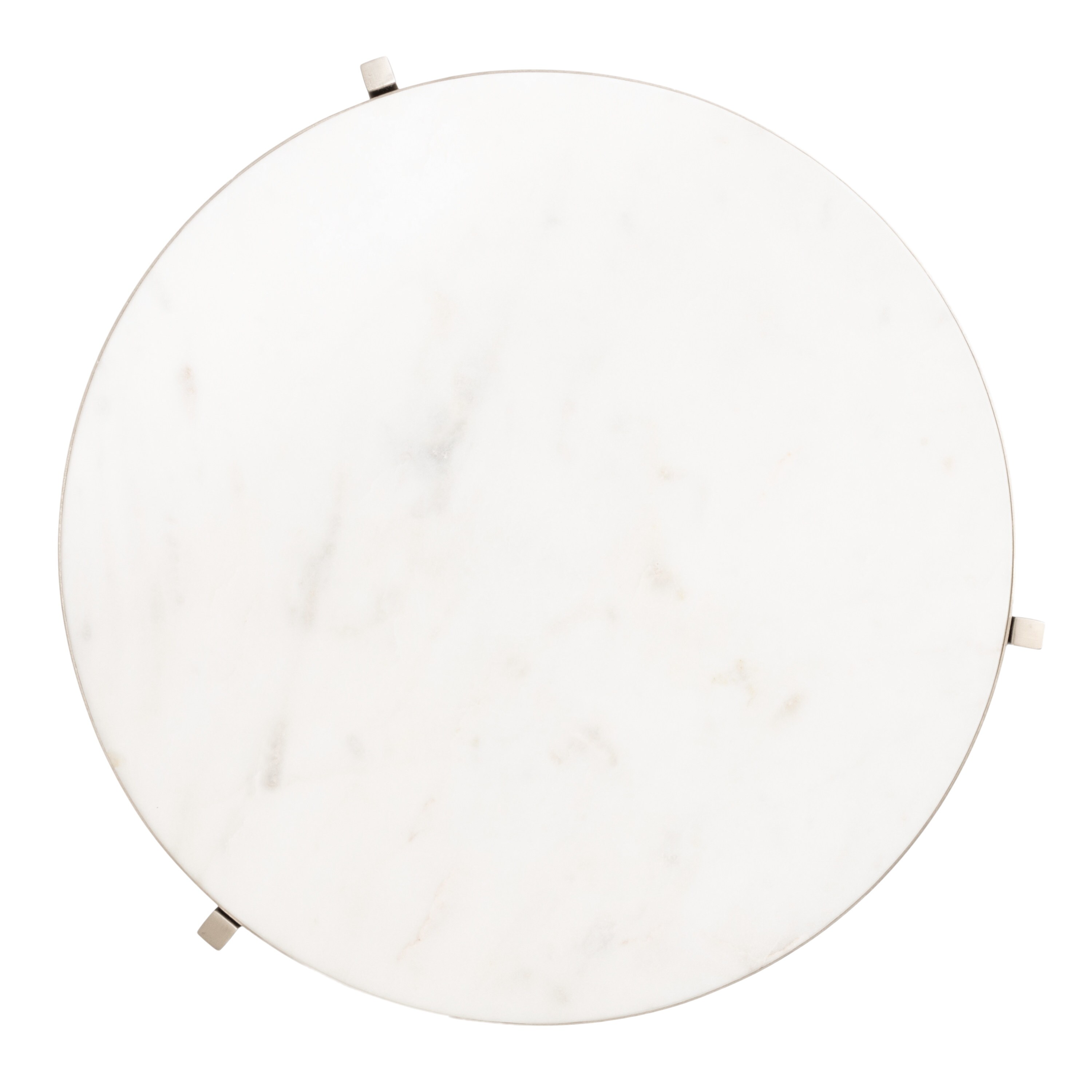 Silver Round Marble and Metal Side Table