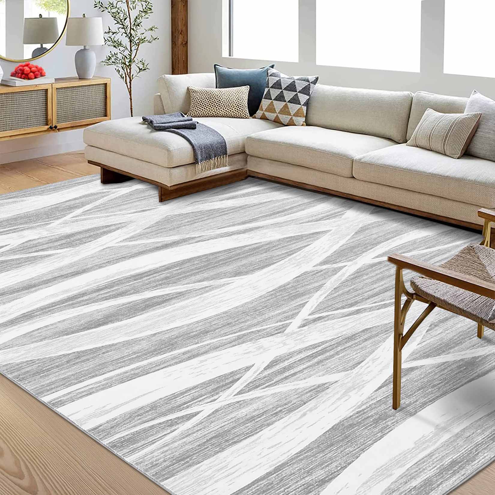 Garvee YXY-LO-PHO-146XSOQ4 9 x 12 (ft) Loomed Light Gray Rectangular Indoor Abstract Mid-Century Modern Machine washable Area rug