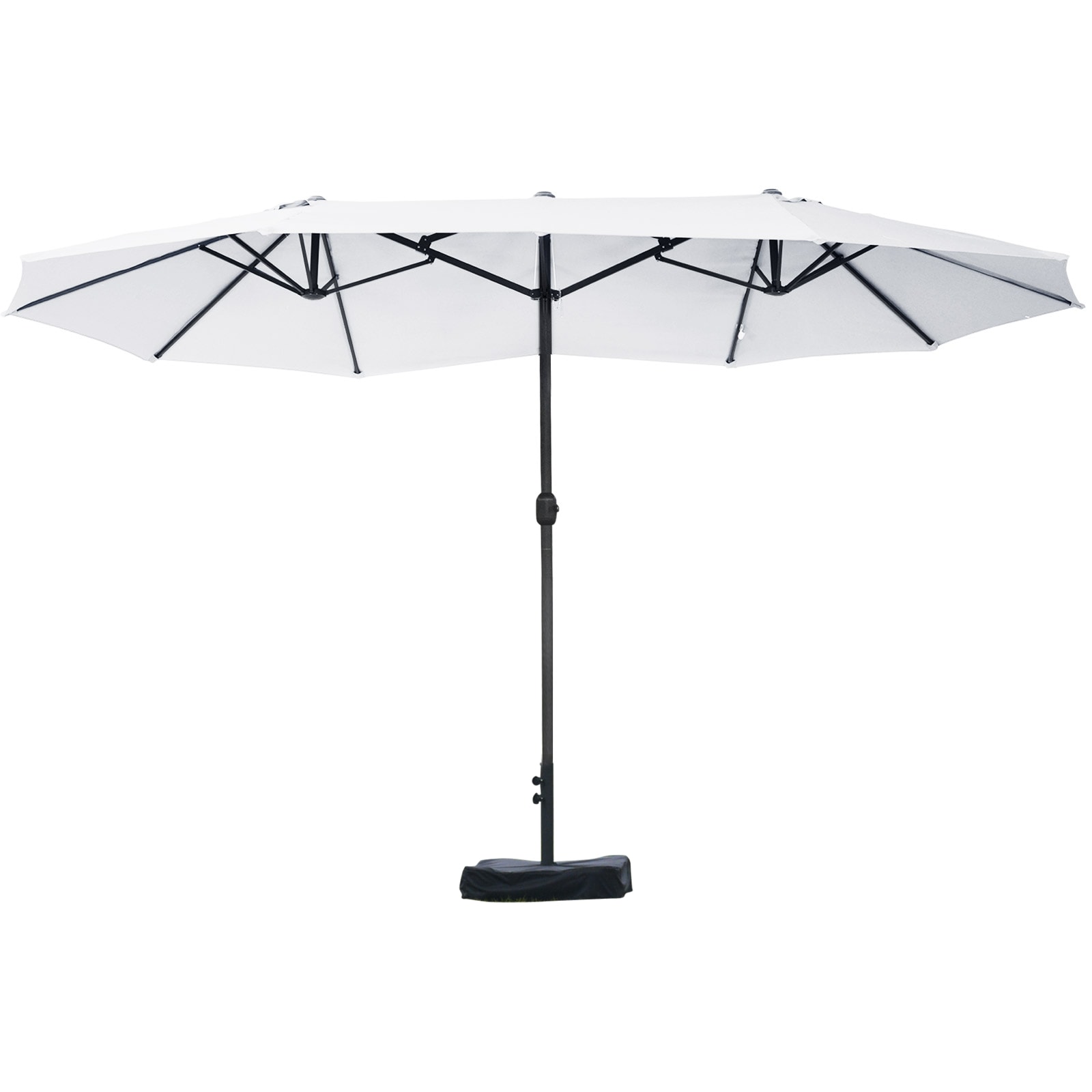 Tatayosi P-DJ-P145383 Beige Steel Rectangular Outdoor Double-Sided Market Umbrella with Base