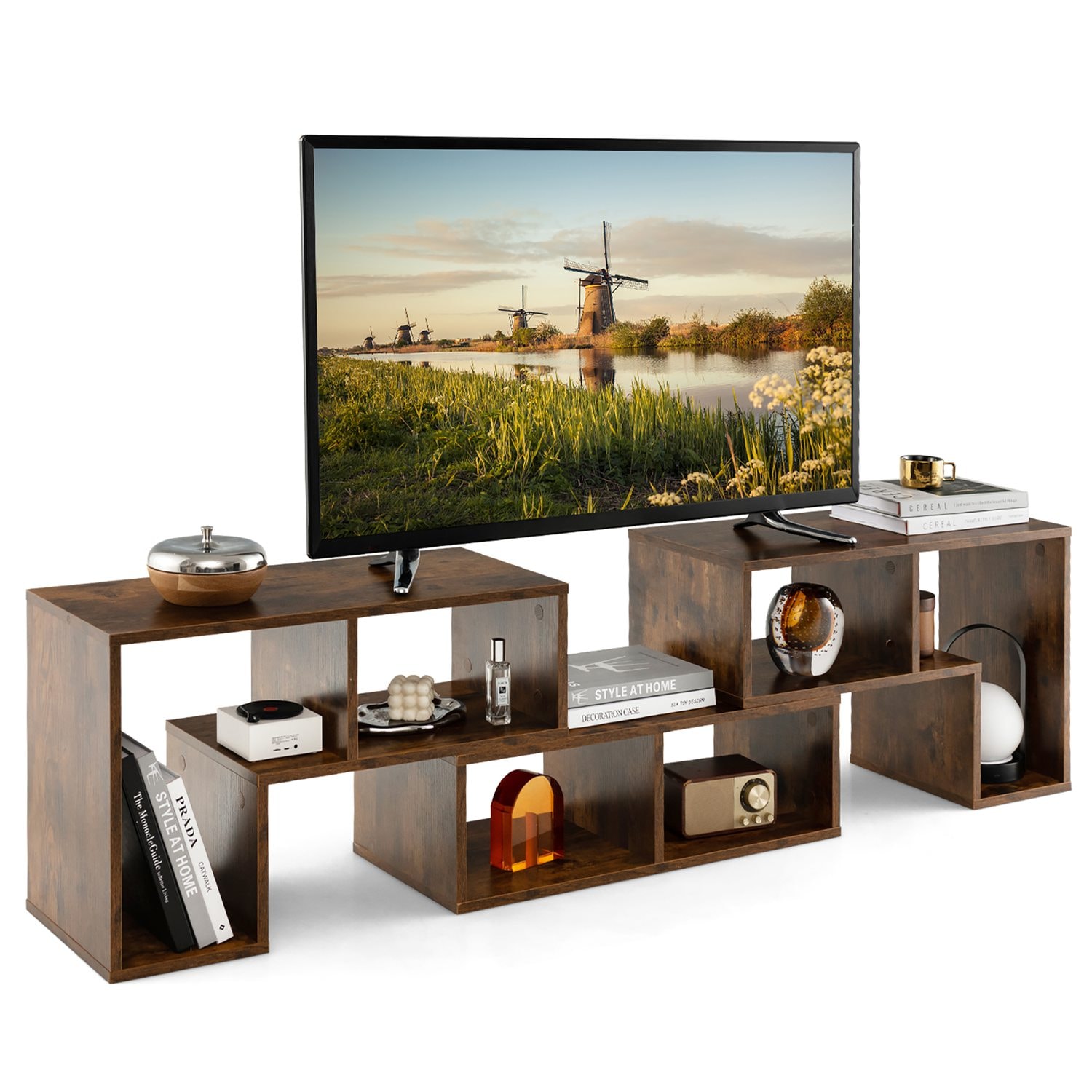 Costway CSHY000023 3 Pieces TV Console Stand Modern Entertainment Center Storage Bookcase Brown