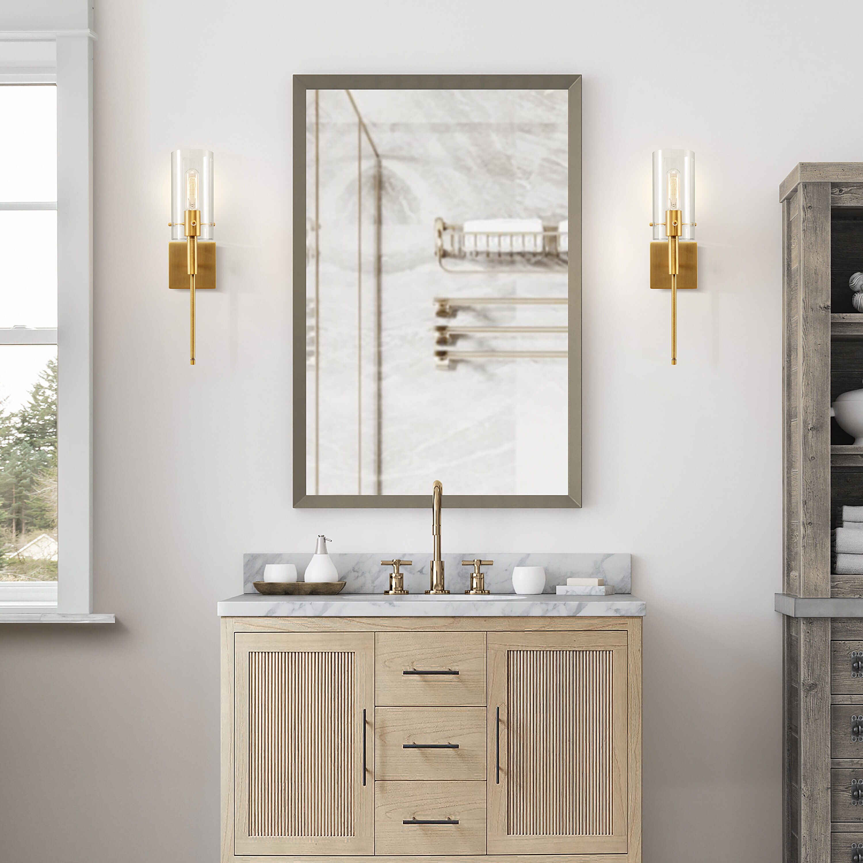Antique Brass and Glass Dimmable Wall Sconce Set of 2
