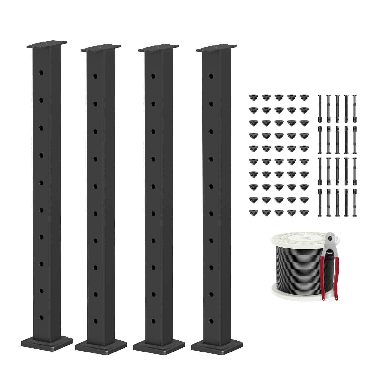 Aoibox  BLIKA Complete Set 36 Cable Railing Post Kit Post 35 x2 x2 Black Level Drilled Cable Railing Post Swageless Deck Railing System Kit