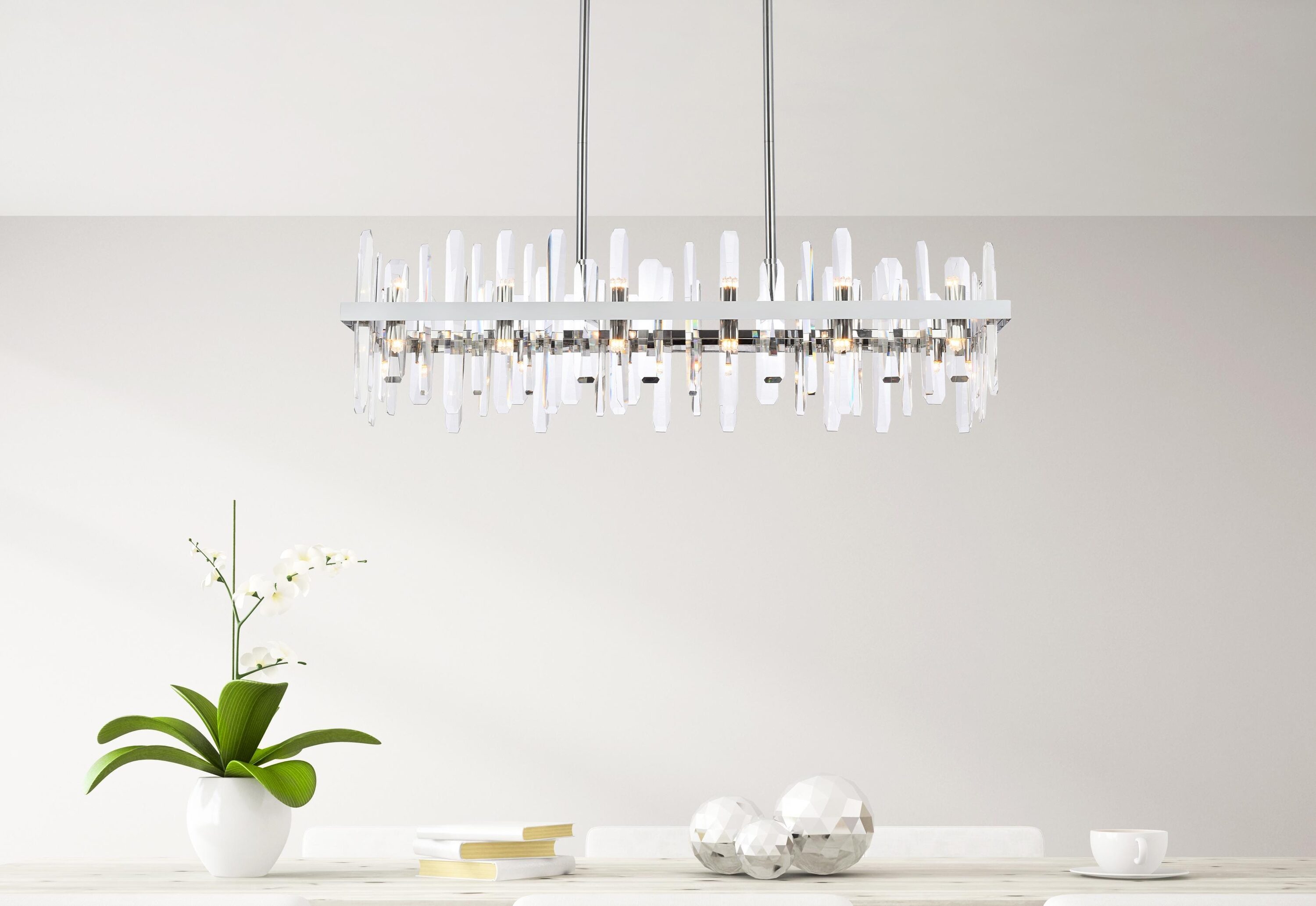 Serena Chrome and Crystal 24-Light Rectangular Chandelier
