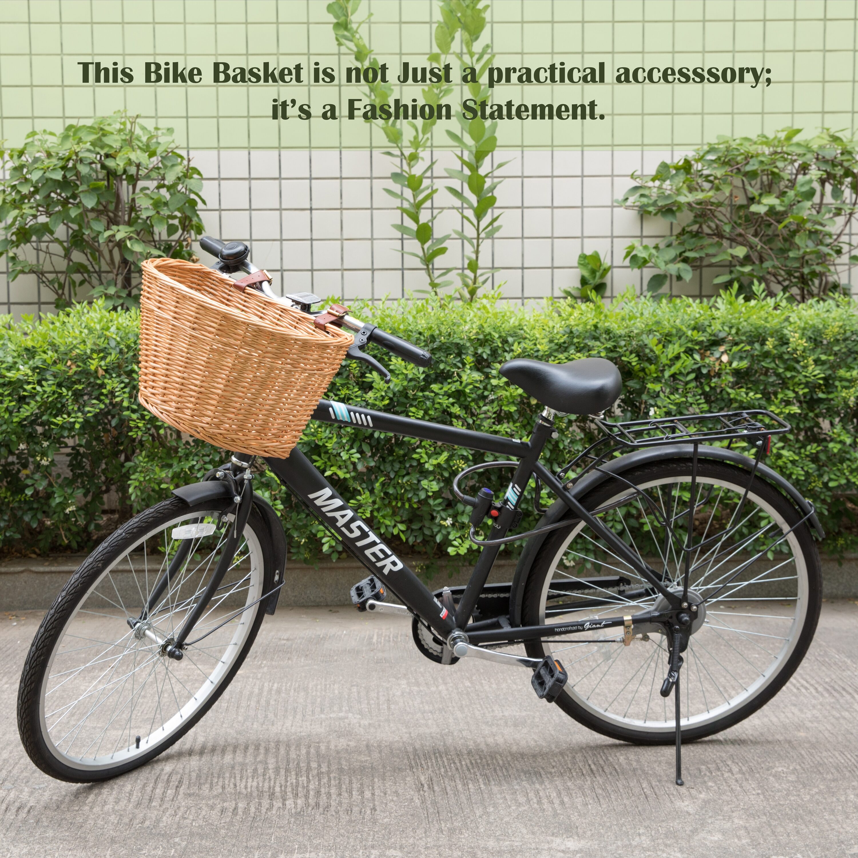 Brown Wicker Front Bike Basket with Faux Leather Straps