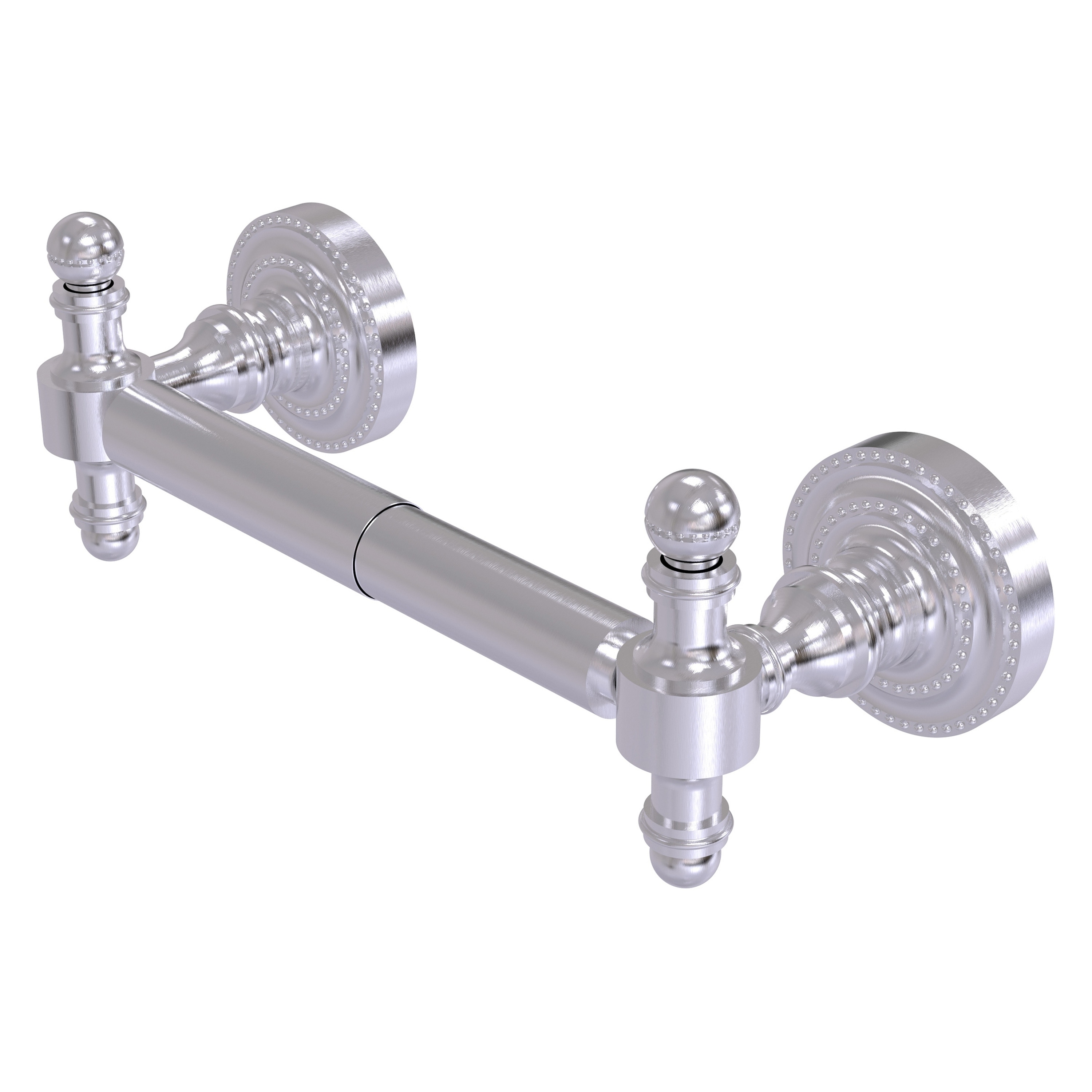 Allied Brass RD-24-SCH Retro Dot Satin Chrome Wall mount Double post Toilet Paper Holder 1 -Rolls with Storage