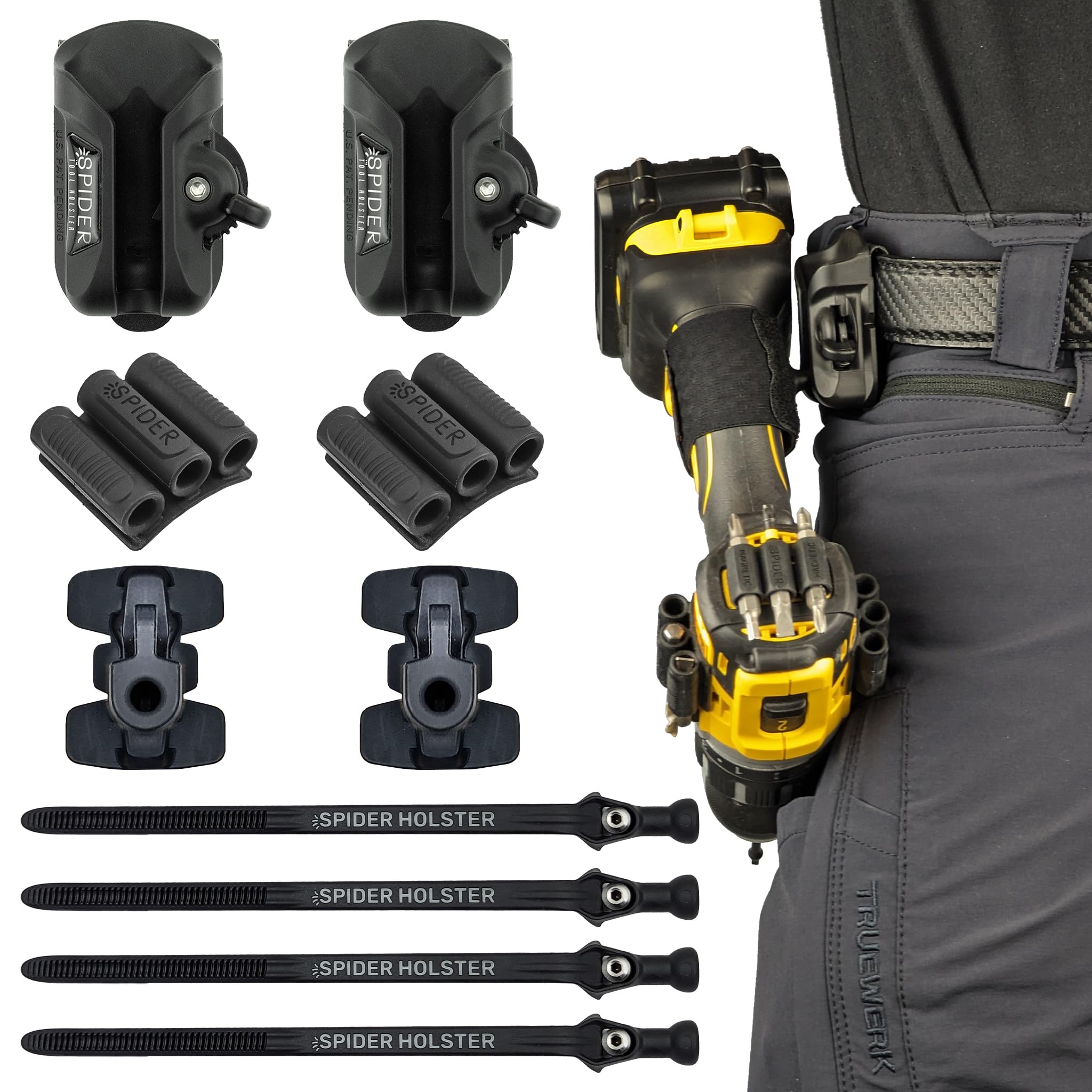 Spider Tech Spider 5031TH Quad Tool Holster Kit with Self-Locking Clip Adhesive Tool Tabs BitGrippers