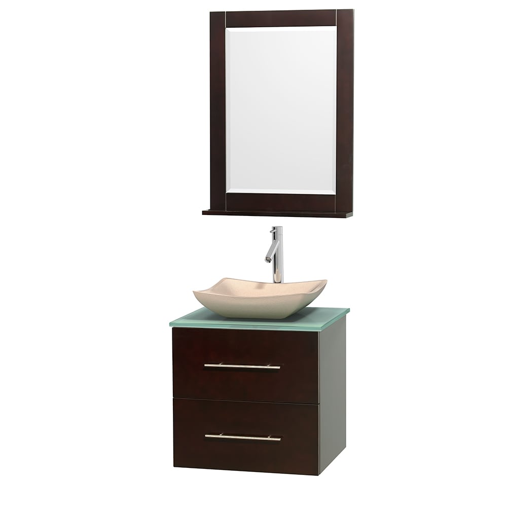 Wyndham Collection WCVW00924SESGGGS2M24 Centra 24-in Espresso Single Sink Bathroom Vanity with Green Tempered Glass Top (Mirror Included)