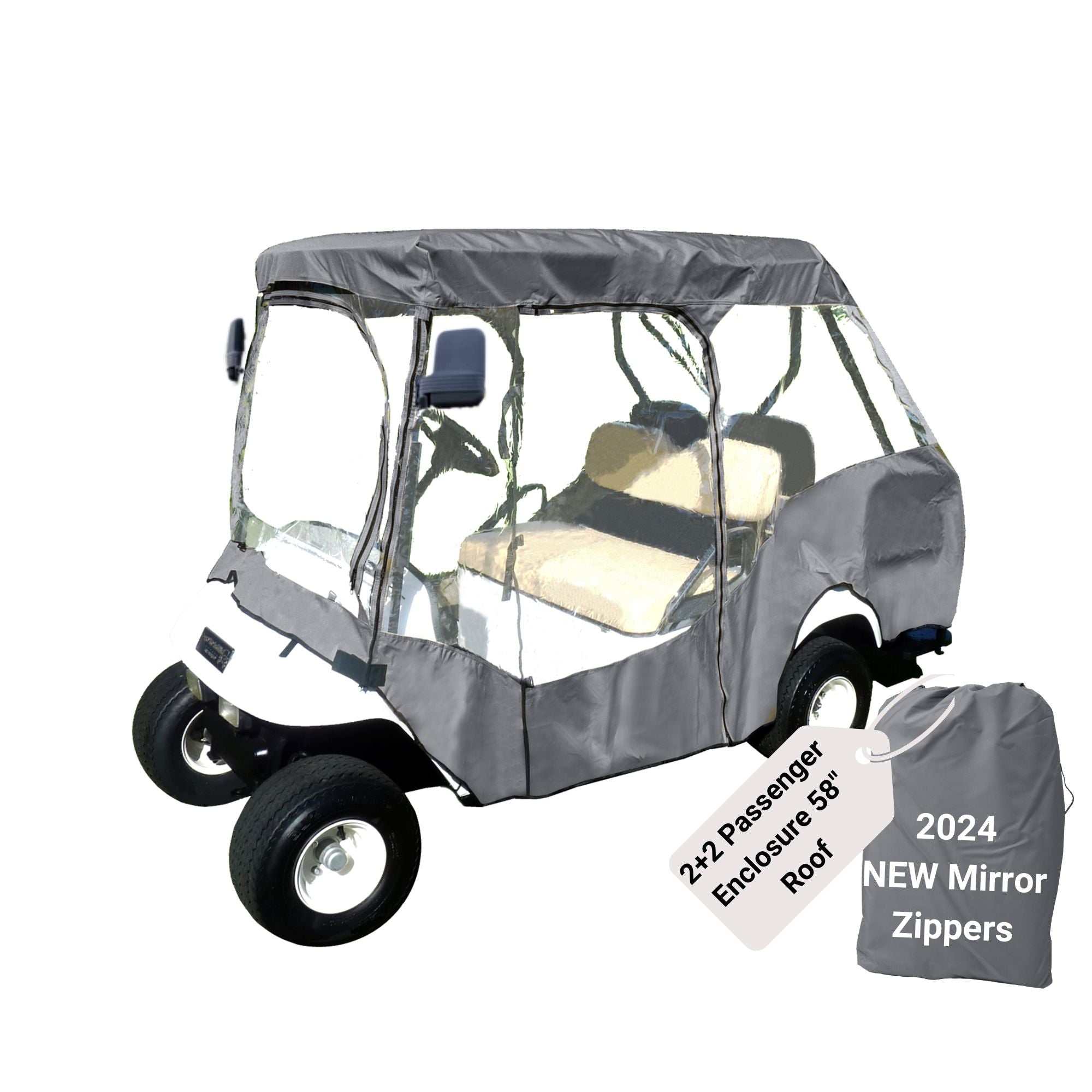 Formosa Covers  - 2+2 Passenger Golf Cart Driving Enclosure Cover with Short Roof 58 in. - Grey Color