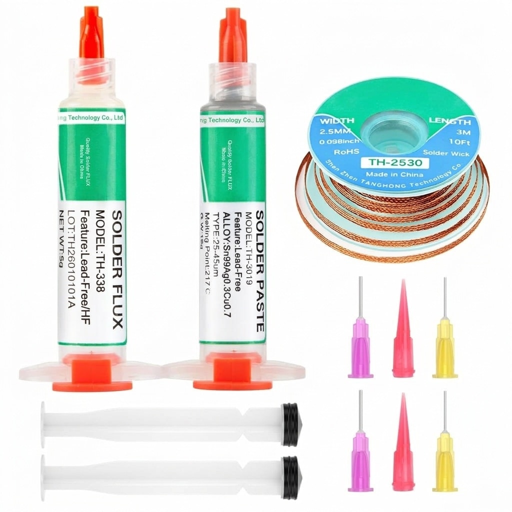Etokfoks -  Lead Free Solder Paste Kit with Rosin Flux Paste and Copper Desoldering Wick for Elec...