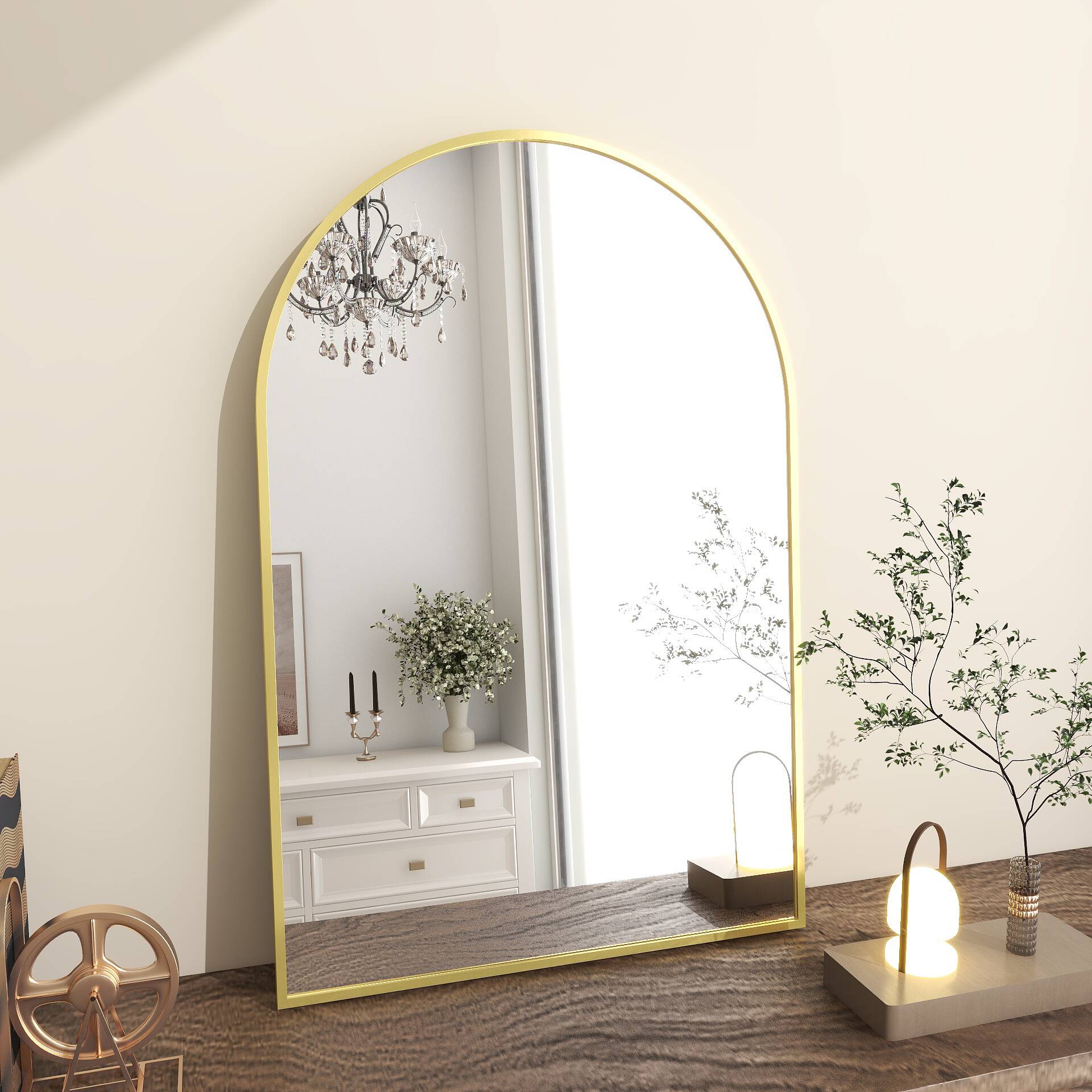 BEAUTYPEAK 20-in W X 30-in H Arch Gold Framed Wall Mirror LS-YSJ ...