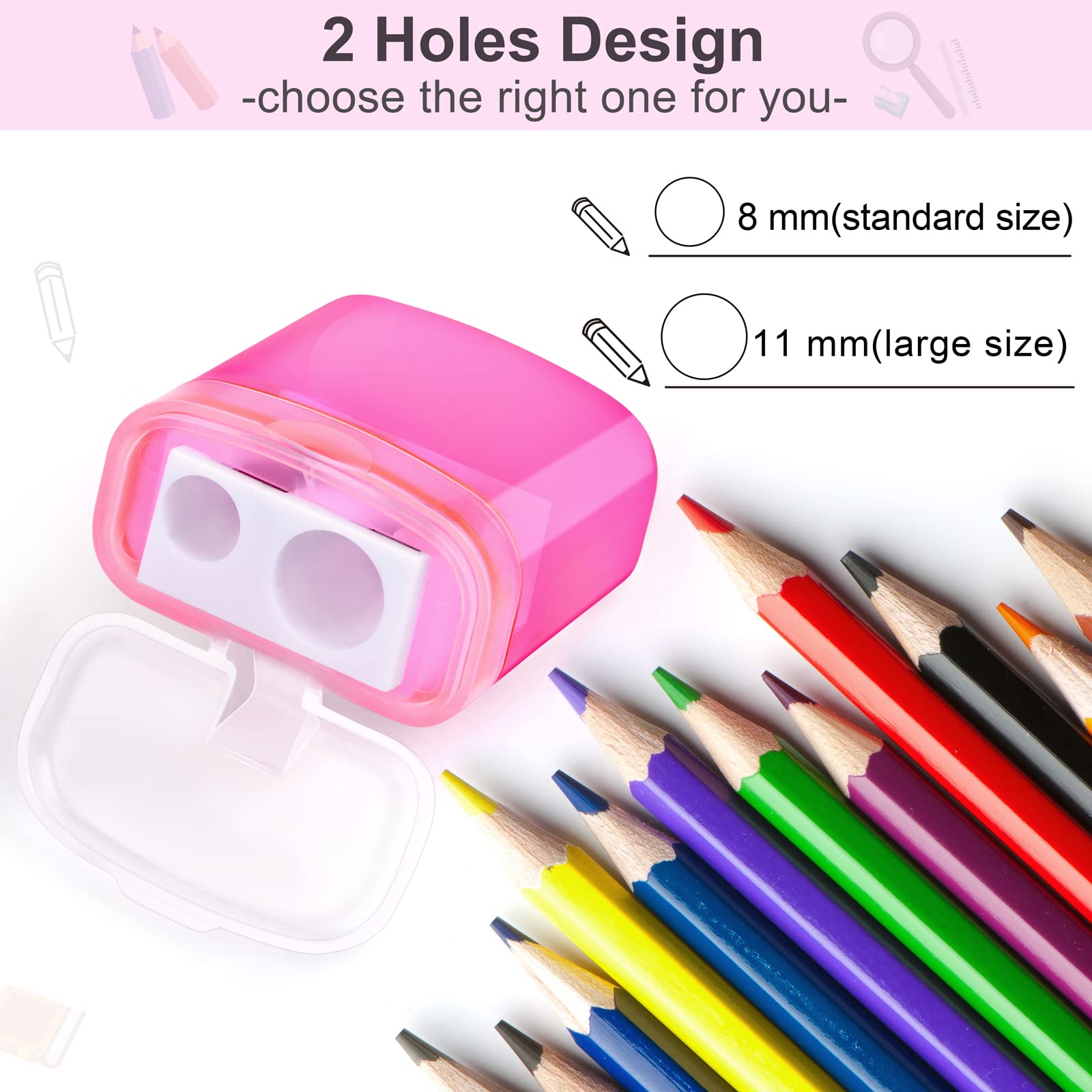 Mikiotto 60 pcs Manual Double Hole Pencil Sharpener with Lid Assorted ...