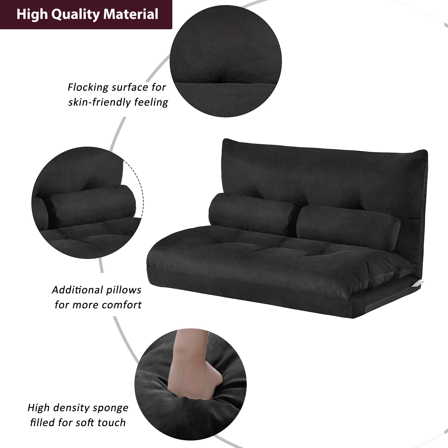 Bybafun Black Contemporary/Modern Polyester Futon In The Futons & Sofa ...