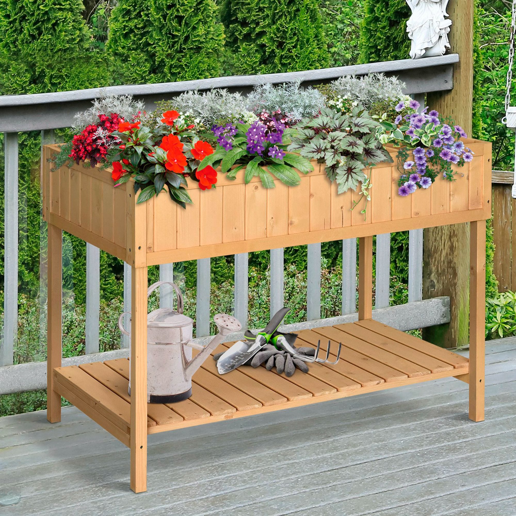 BABOOM BOM-P217244-OR 18-in W x 43.25-in L x 30-in H Natural Wood Raised Planter Box