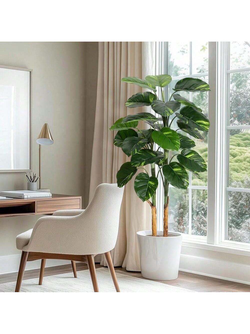 Qeetex PHK-33YLLWS6-HF3 6FT Artificial Scindapsus Aureus Plant. Realistic Golden Pothos Floor Tree in Pot. No Maintenance Required. Perfect for Home or Office Decor