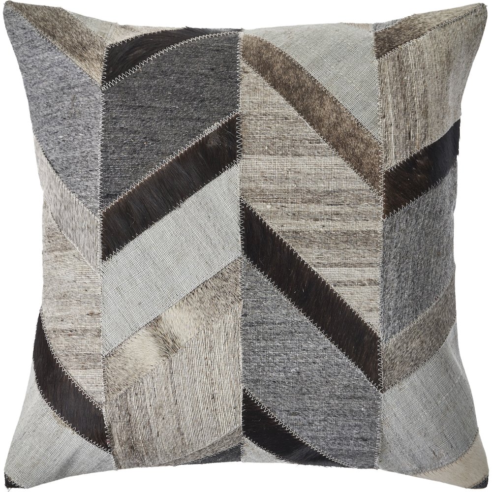 LR Home Ox Bay Hand-Woven Brown/Grey Geometric Wool Blend Pillow Cover