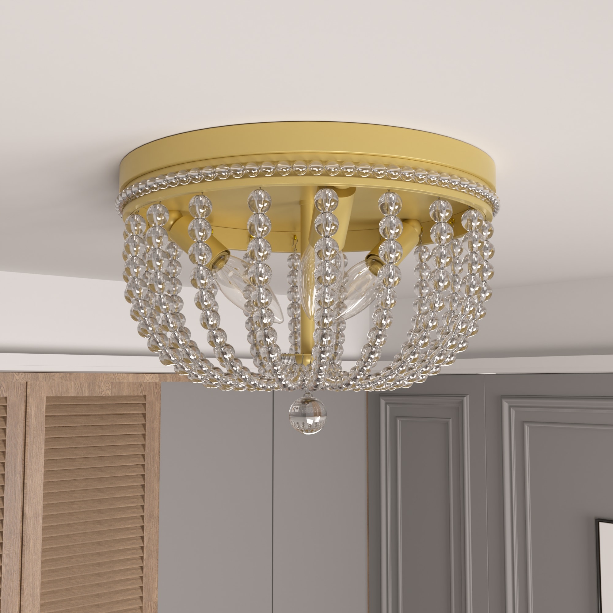 ACROMA 30203BGCR Louise 3 -Light 12-in Matte Gold Indoor/Outdoor Flush Mount Light