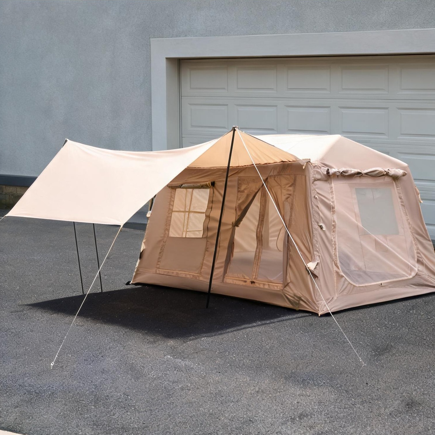 Naturefalls Glamping Cabin Tent with Inflatable Frame Oxford Fabric 6.56 ft Center Height 8-10 Person Neutral Beige