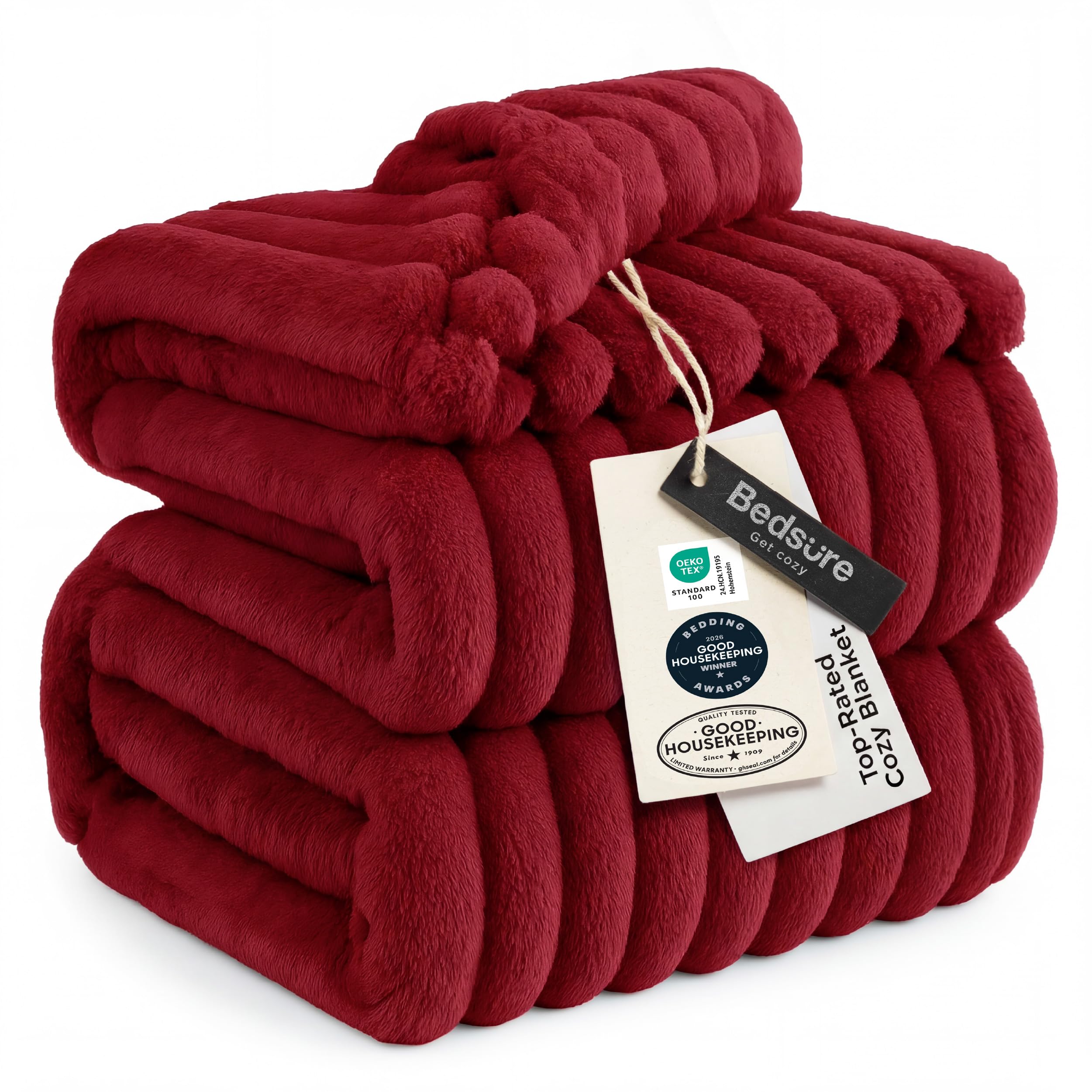 Bedsure 90x84 Full 1-Piece Red Corduroy Blanket