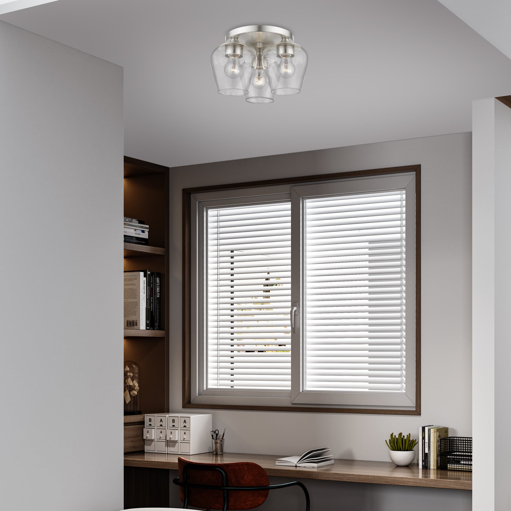 Elegant Brushed Nickel 3-Light Flush Mount with Clear Glass Shade