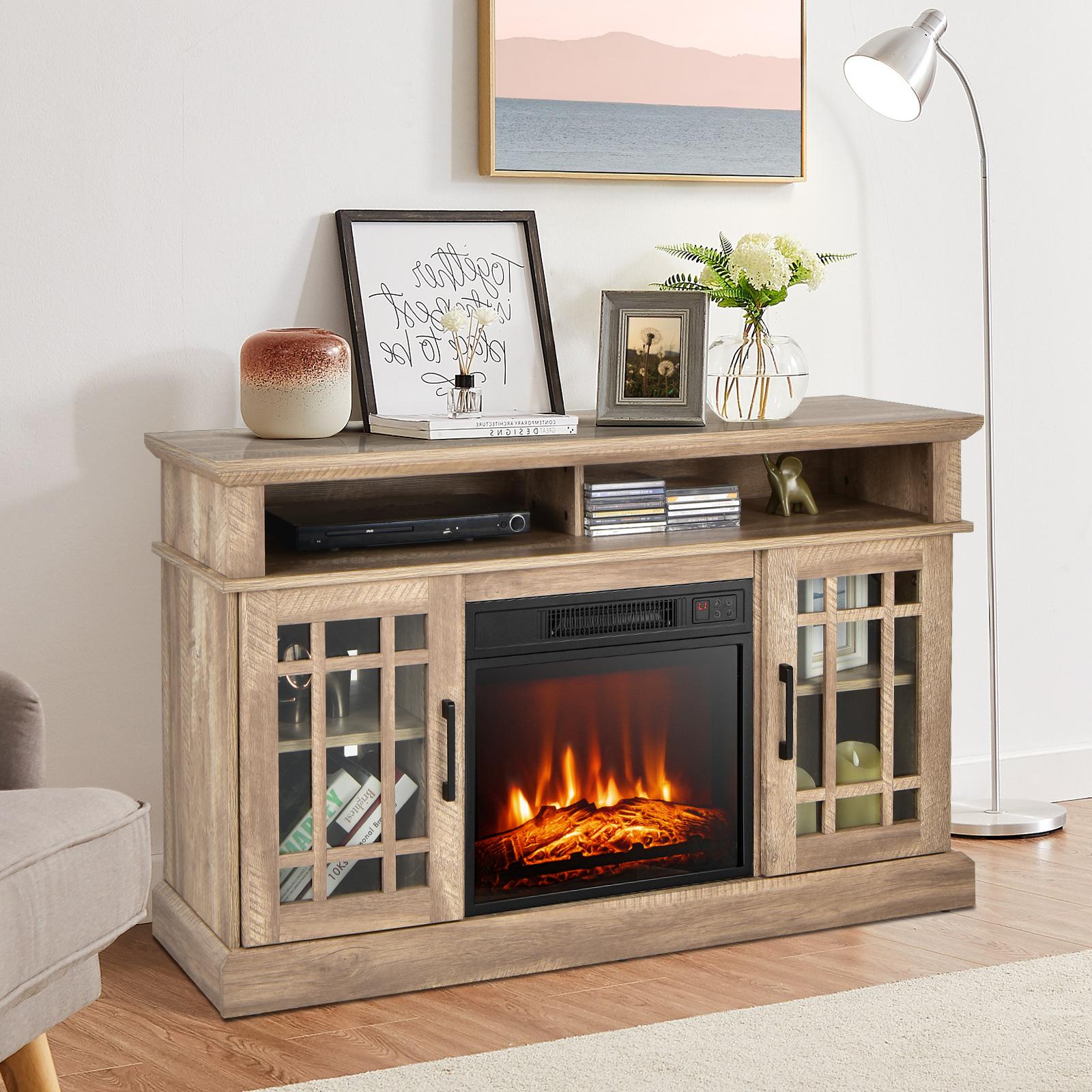 BABOOM BOM-20US-NA-CO 48-in W Natural TV Stand with Fan-forced Corner or flat wall Electric Fireplace with Remote Control Included