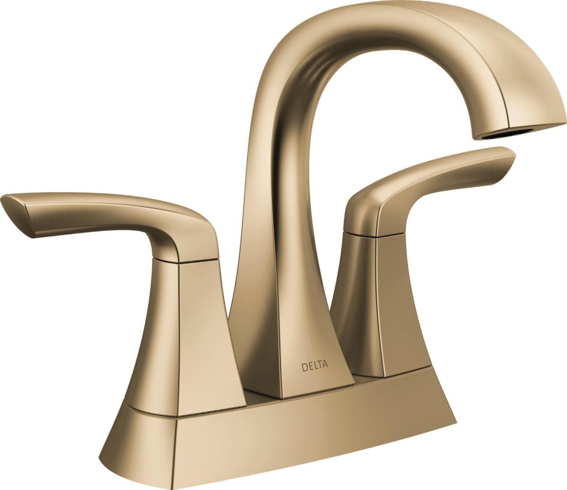 Delta 25895LF-CZ Lacey Champagne Bronze 4-in centerset 2-handle WaterSense Mid-arc Residential Handle Bathroom Sink Faucet with Drain