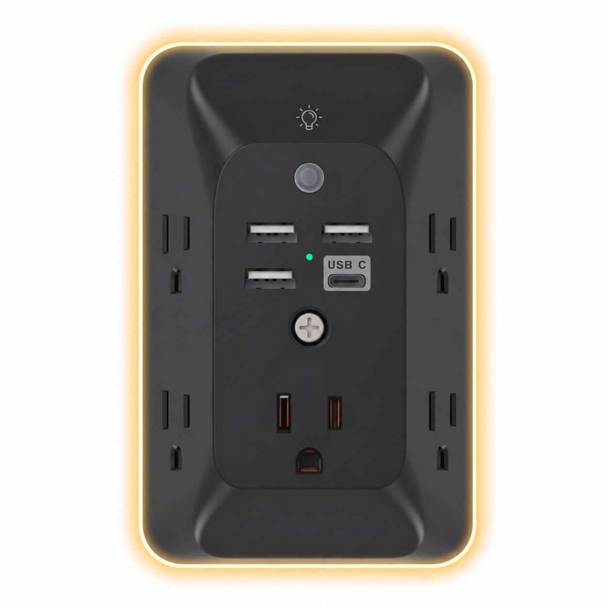 Phewnyzo Afoxsos Black Outlet Extender with Night Light USB Wall Charger Surge Protector 4 USB Charging Ports 1 USB C 5 Wide Spaced Outlets for Home