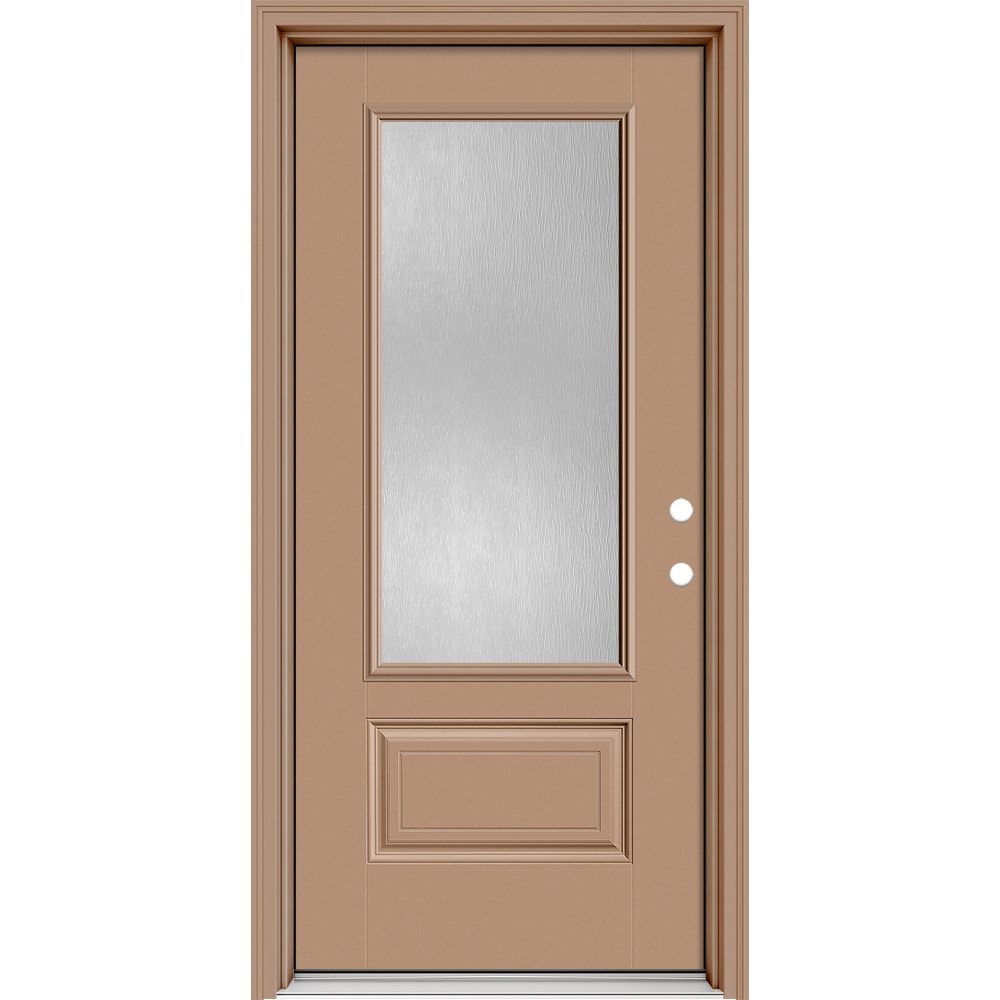 Masonite 630664 Performance Door System 36-in x 80-in x 4-9/16-in Fiberglass 3/4 lite Left-hand inswing Warm Wheat Painted Prehung Front Door with Brickmould Insulating core