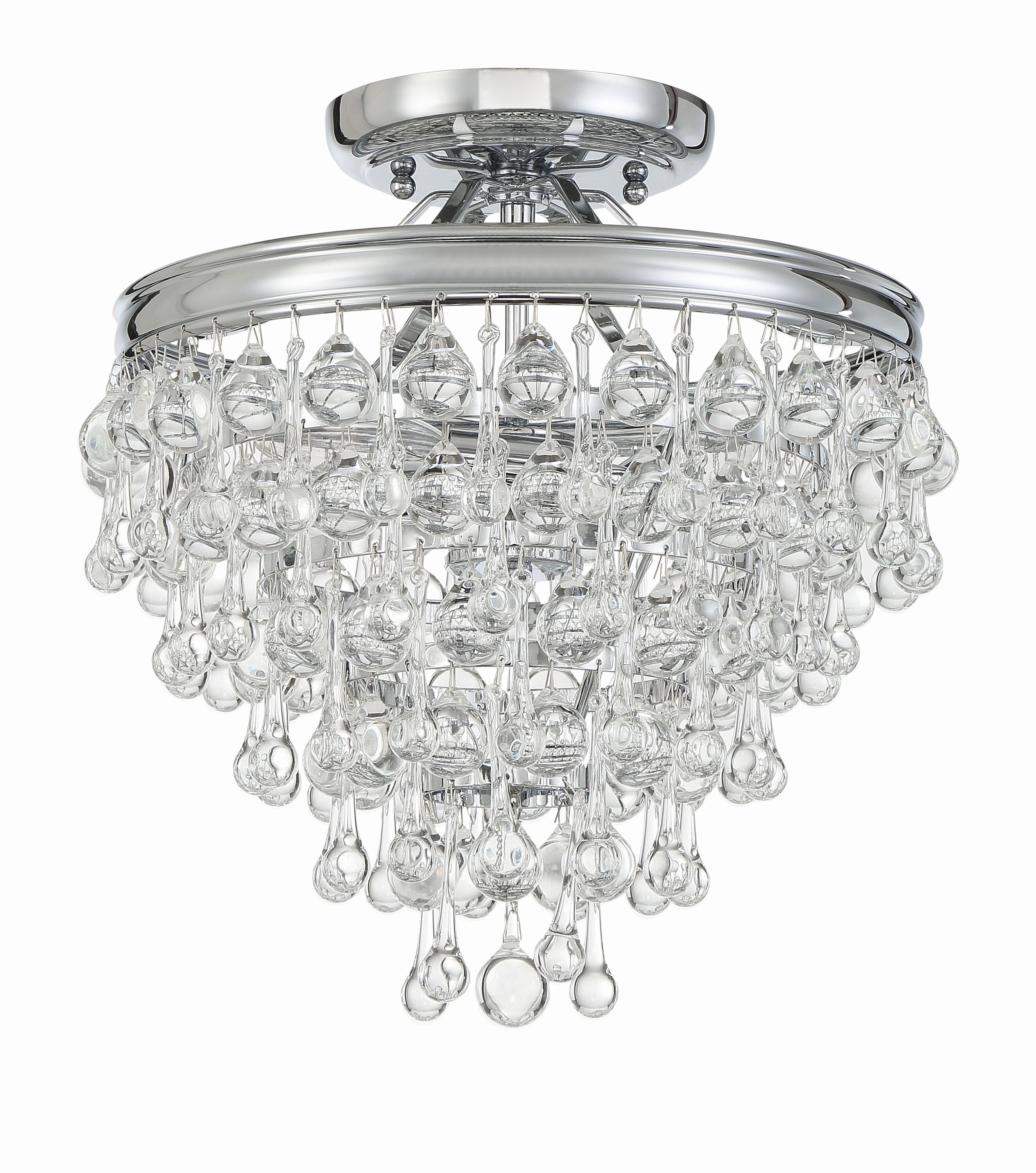Calypso Polished Chrome 3-Light Semi-Flush Mount with Clear Glass Drops