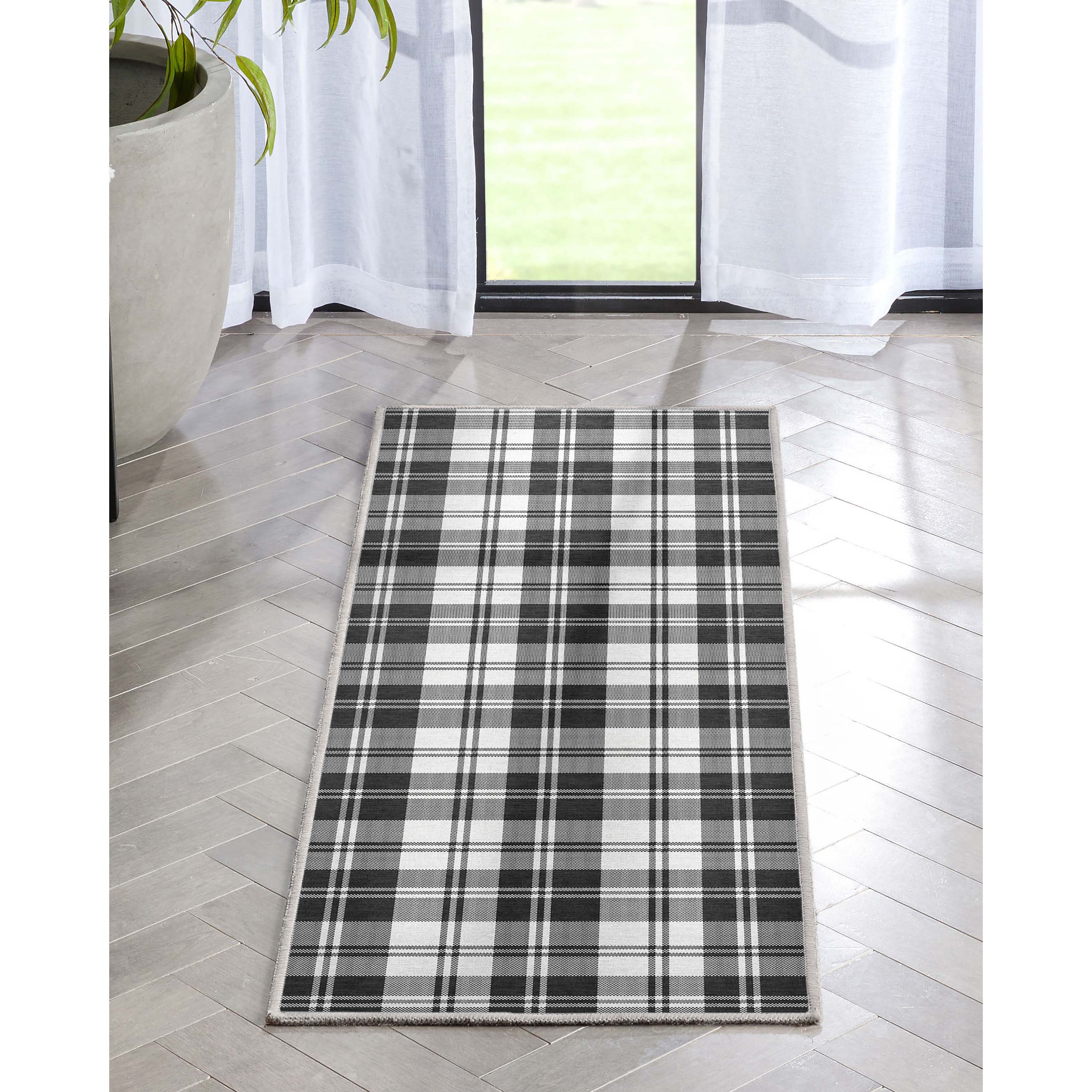 Well Woven W-PLD-01A-2S Apollo 2 x 5 (ft) Flatweave Polyester Black Rectangular Indoor Geometric Mid-Century Modern Runner rug