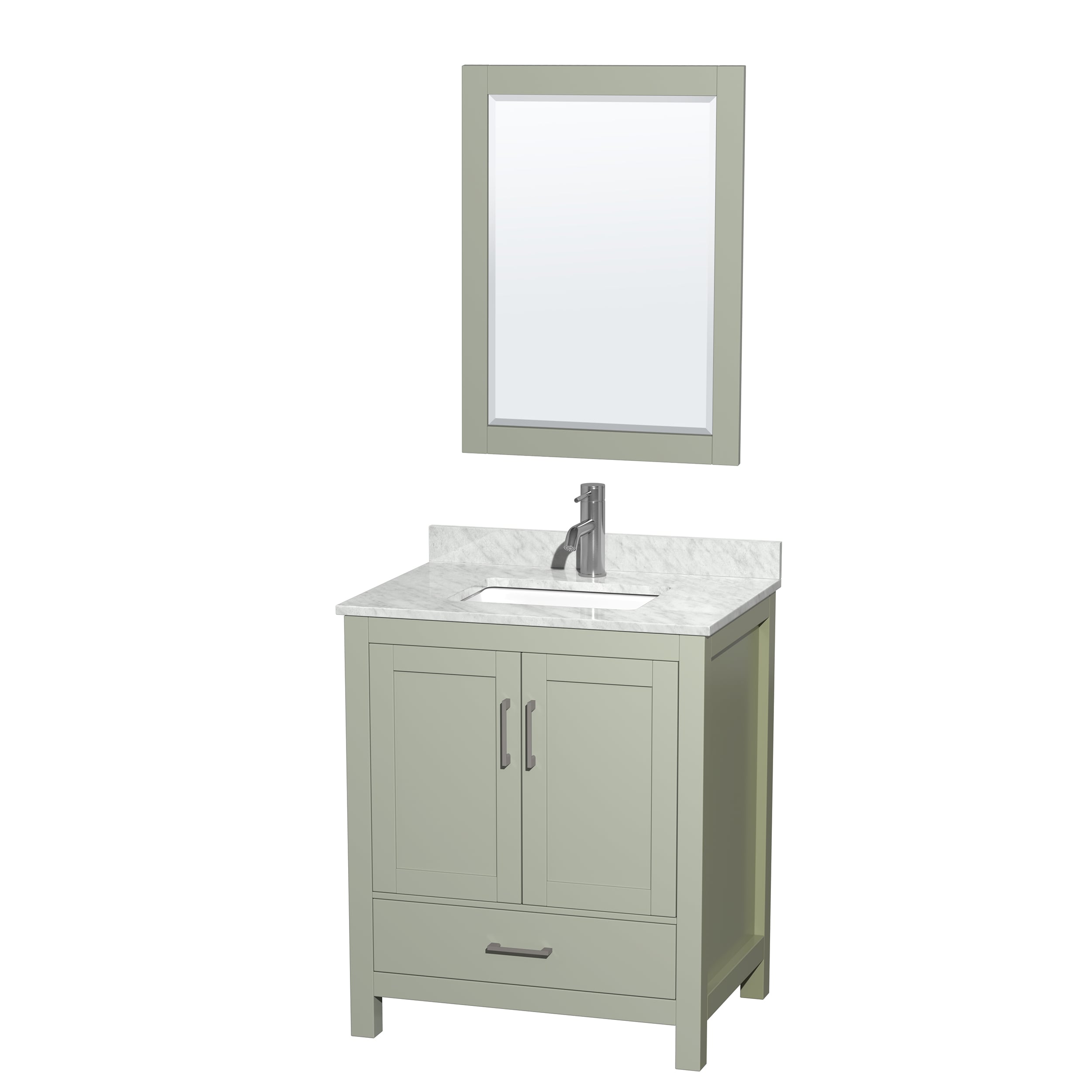 Wyndham Collection WCS141430SLGCMUNSM24 Sheffield 30-in Light Green Undermount Single Sink Bathroom Vanity with White Carrara Marble Top (Mirror Included)