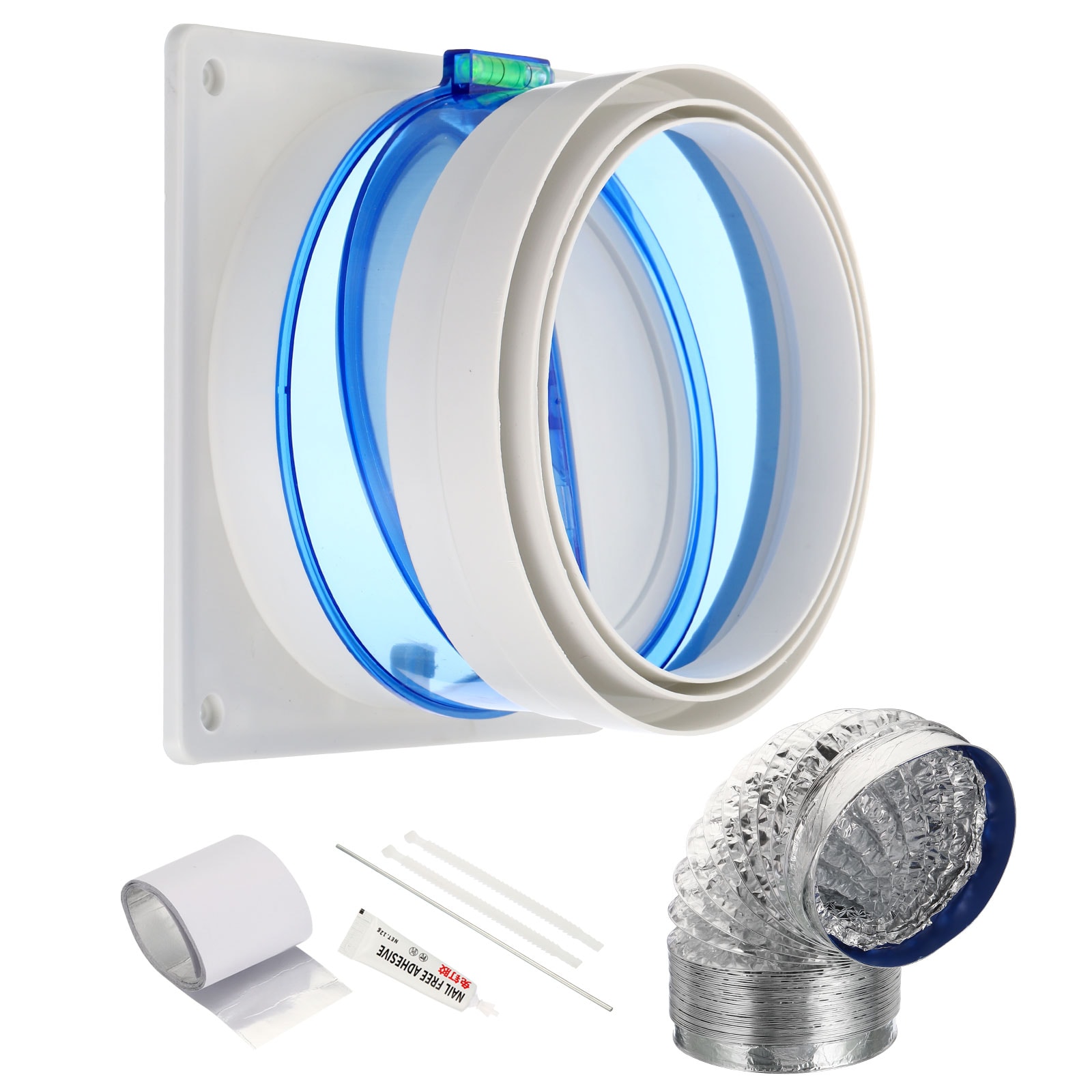 PATIKIL 1 Set 6-Inch-7-Inch Backdraft Damper with 2M Pipe ABS Flexible Airflow Inline Backflow Duct Adaptor Draft Blocker for Kitchen Bathroom Exhaust Fan #S25093001UX8341