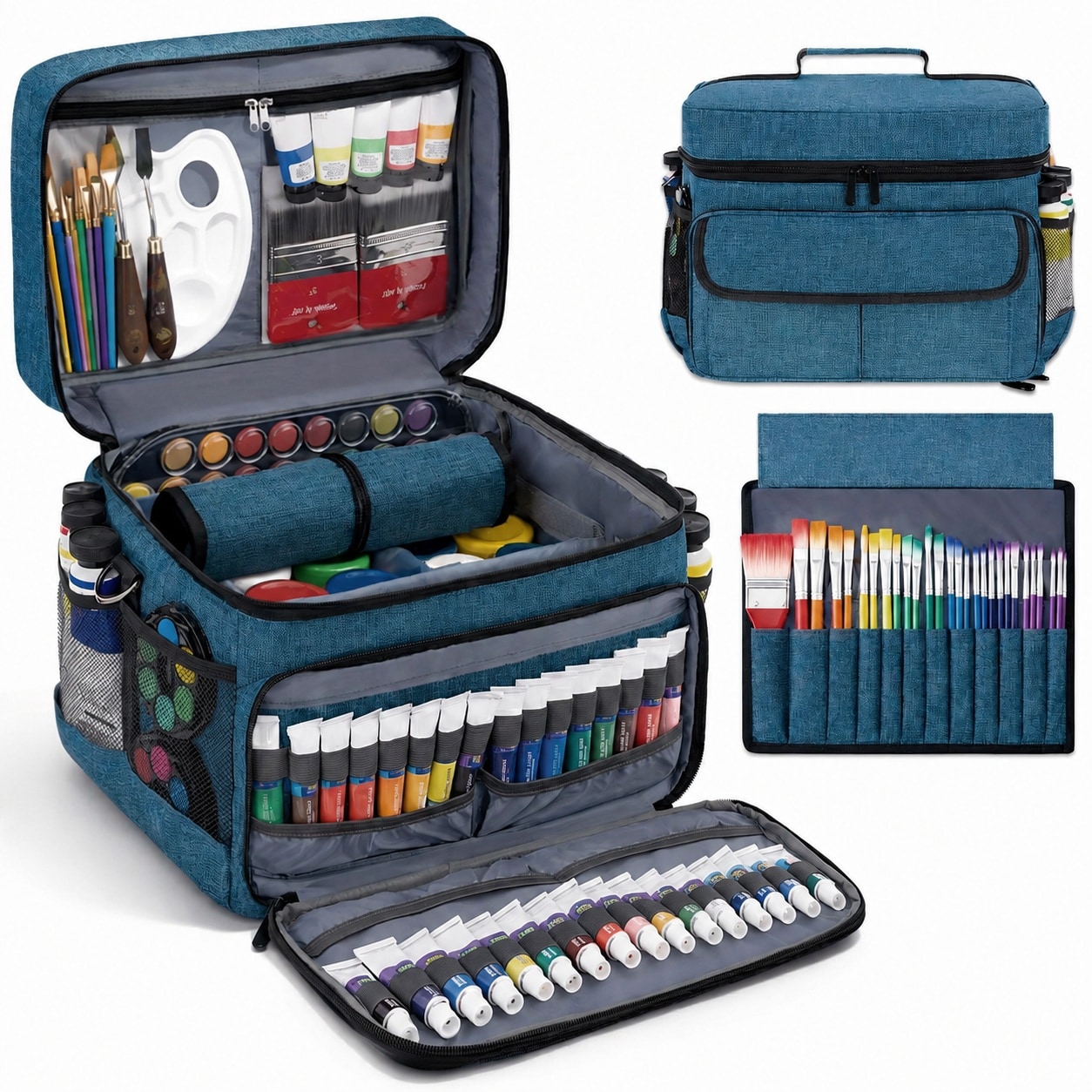 JVFCXXV  Acrylic Paint Organizer Bag with Adjustable Dividers 12 Slot Brush Holder Clear Zipper Pocket Travel Craft Tote Green