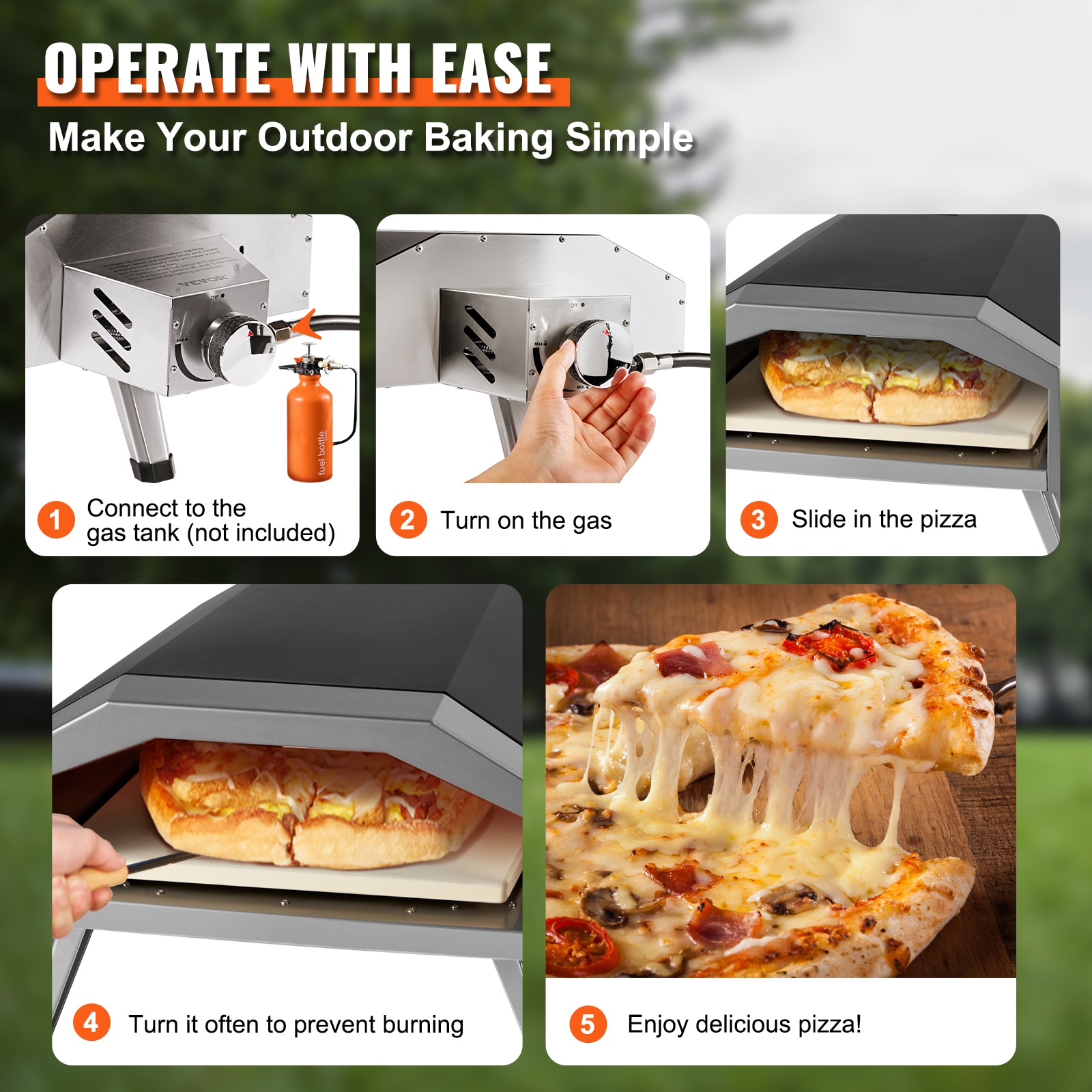 VEVOR 13-Inch Black and Silver Outdoor Gas Pizza Oven