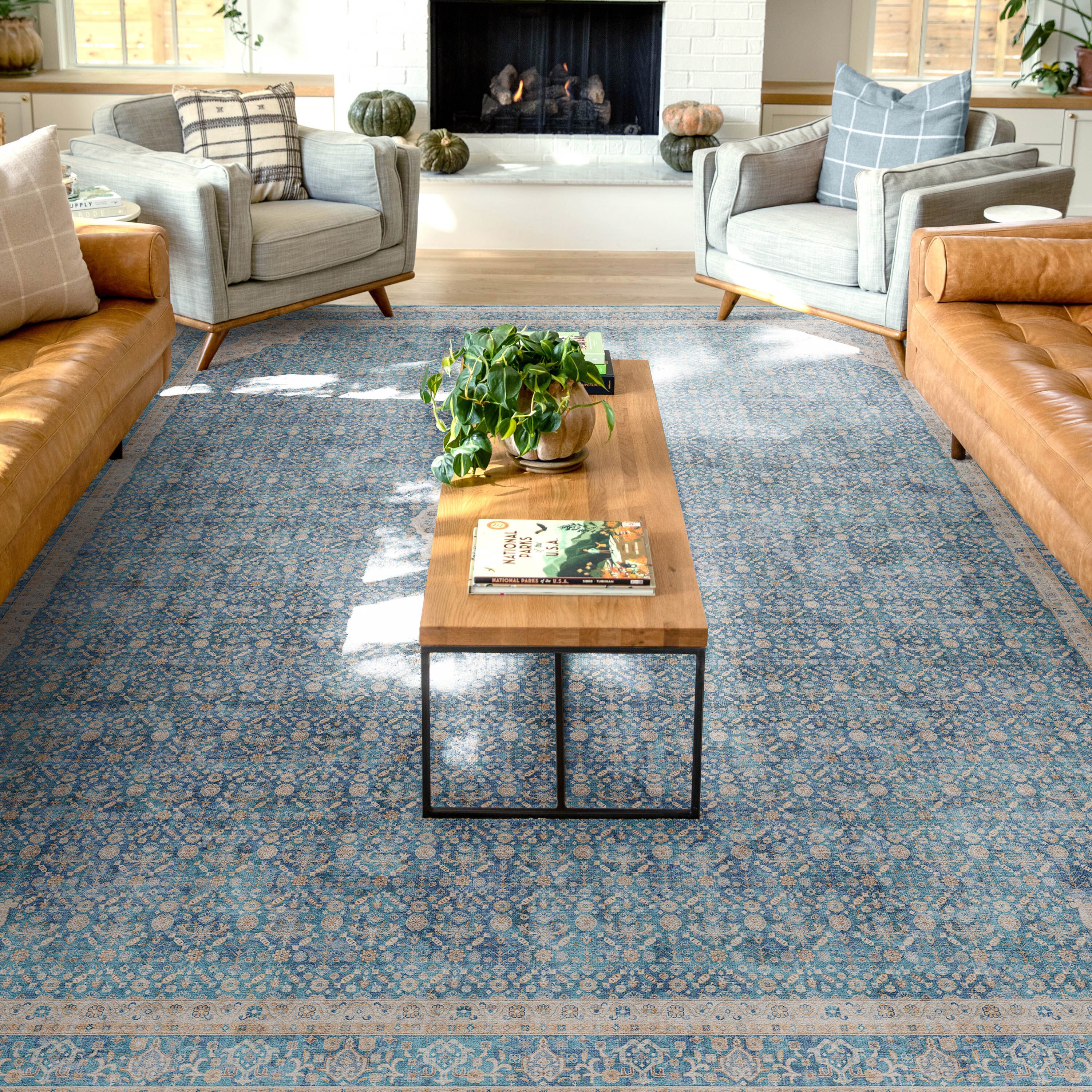 Well Woven W-AS-06D-8 Asha 9 x 13 (ft) Flatweave Polyester Blue Rectangular Indoor Floral/Botanical Vintage Area rug