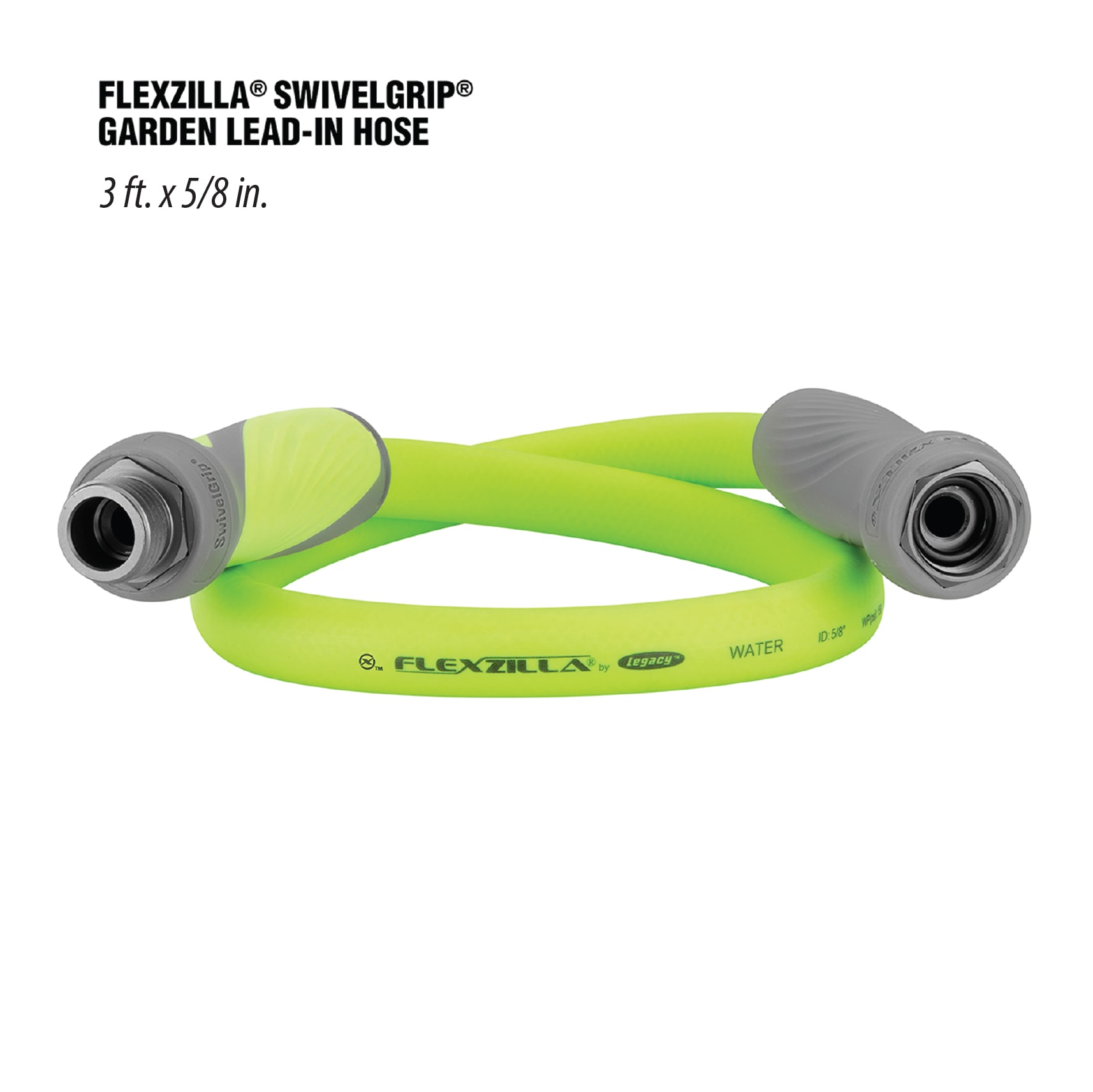 Flexzilla HFZG503YWS-E SwivelGrip 5/8-in x 3-ft Premium -Duty Kink Free Hybrid polymer Green Leader Hose