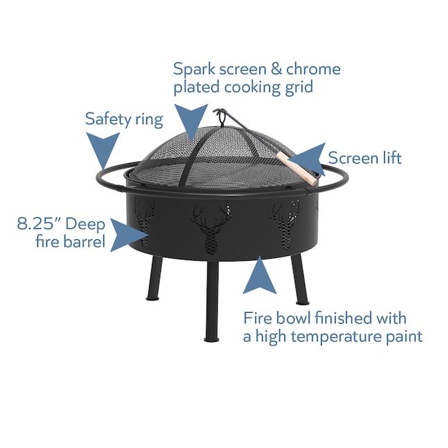 Black Steel Wood Burning Fire Pit, Hampton Bay Crossfire 29 50 In Steel Fire Pit With Cooking Grate