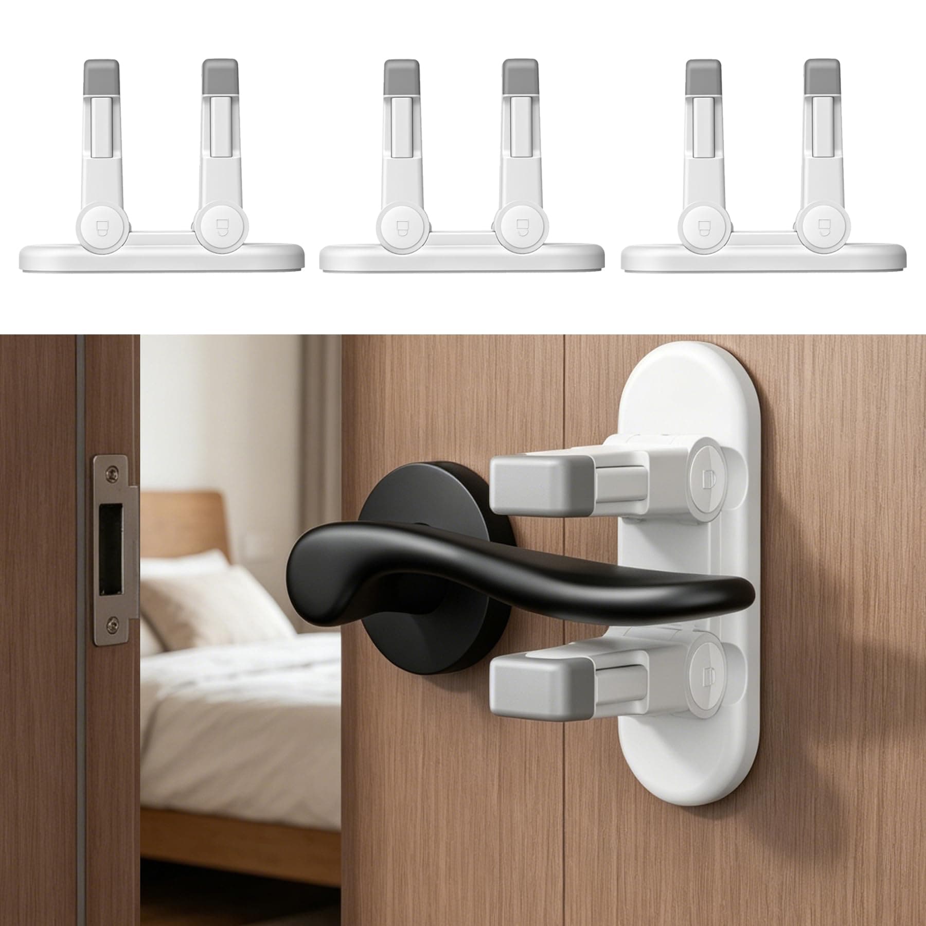 LILILIAN FMY 3 Pack Snap-On Door Lever Safety Locks for Child and Baby ...