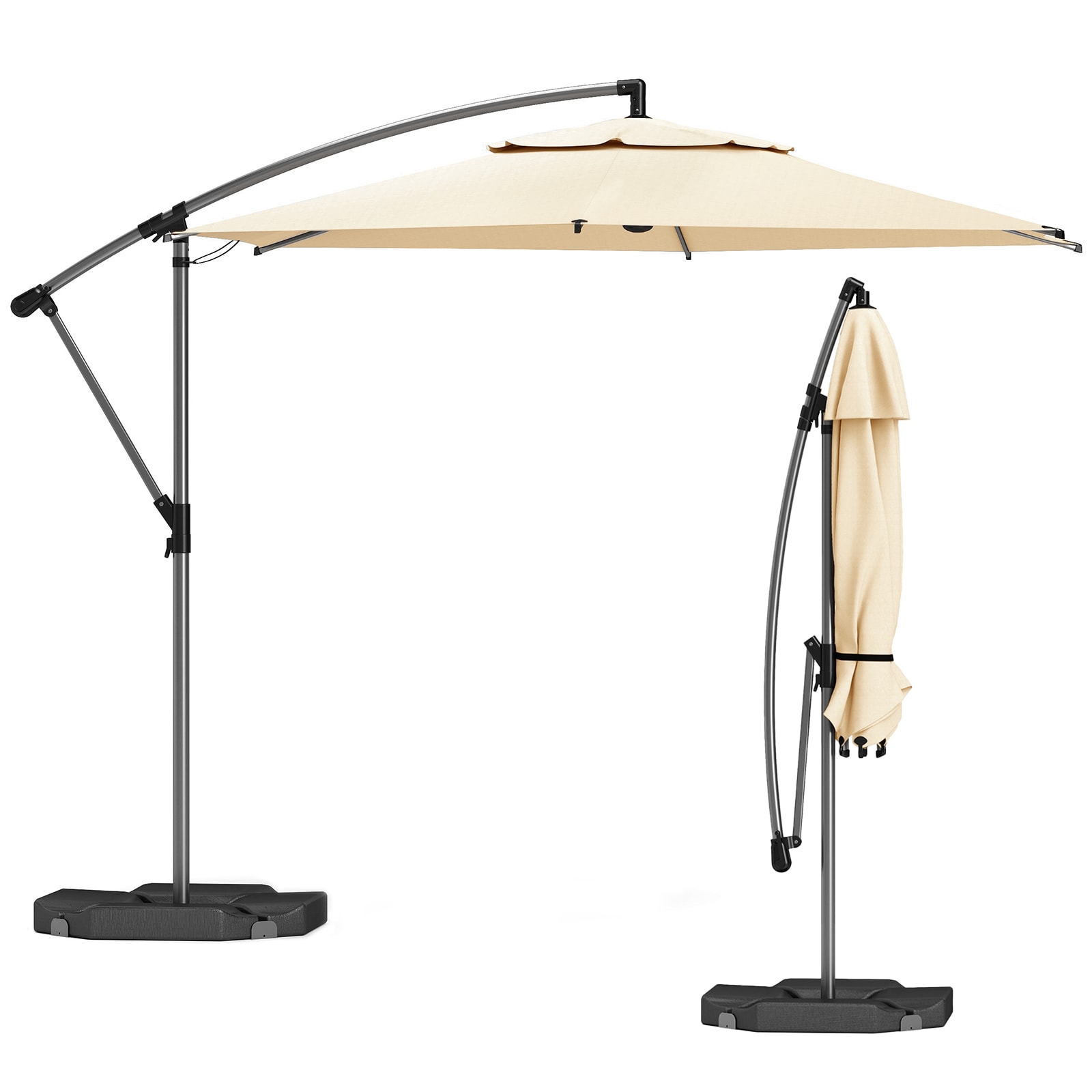 Abba Patio USZTPU0500061 10-ft Steel Beige Crank Cantilever Patio Umbrella with Base