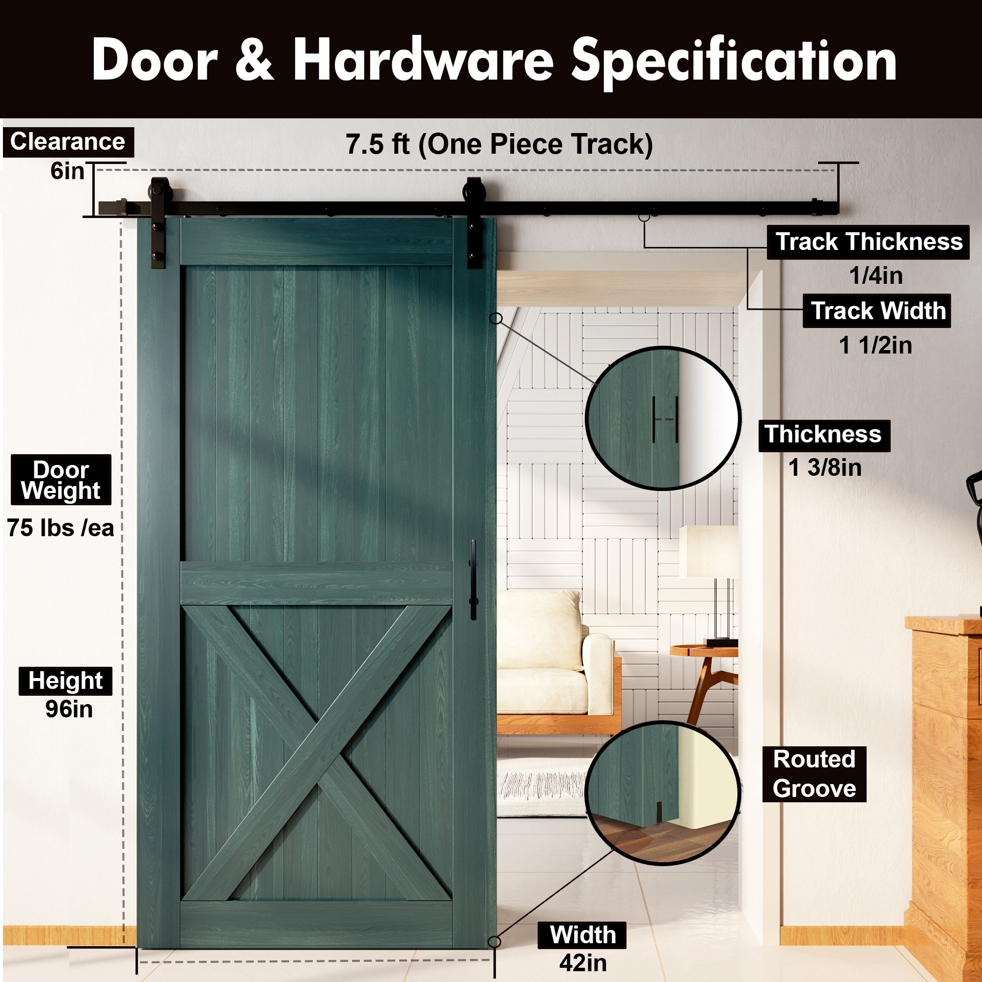 HOMACER YT1TGH090C-4296-X-RP Barn-Doors - View #7