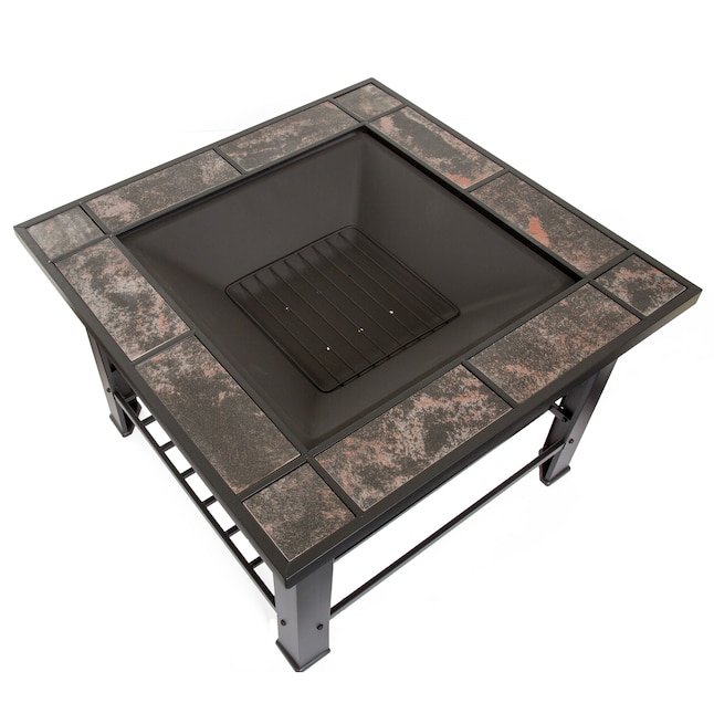 Black Steel Wood Burning Fire Pit, Square Outdoor Fire Pit Tile Table