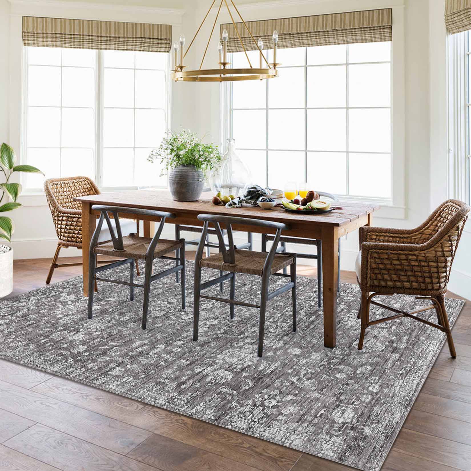 Garvee YXY-LO-PHO-155YCCSV 9 x 12 (ft) Loomed Gray Rectangular Indoor Floral/Botanical Vintage Machine washable Pet Friendly Area rug