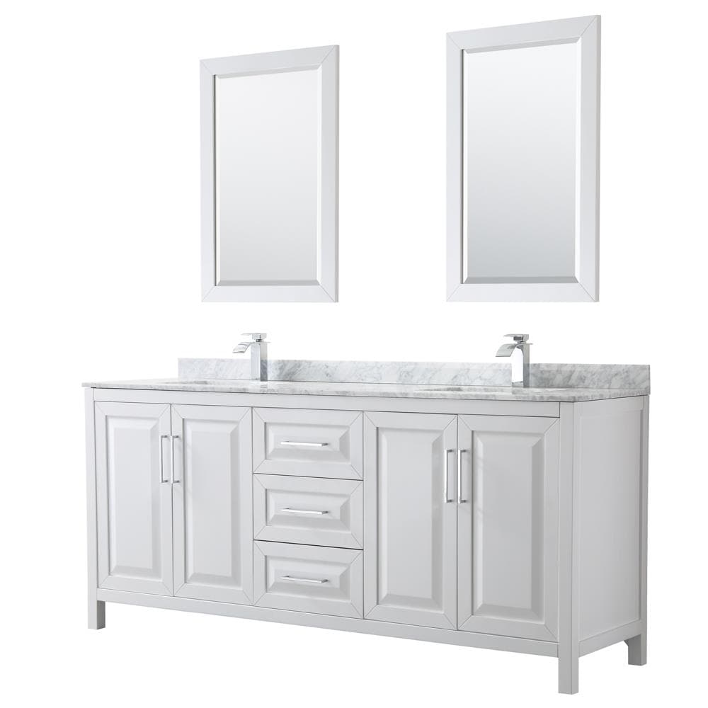 Wyndham Collection Daria 80-in White Double Sink Bathroom Vanity with White Carrara Marble Natural Marble Top