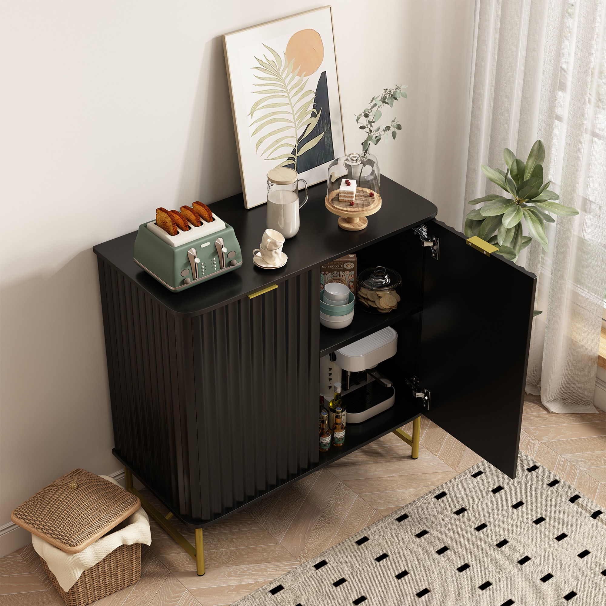 Clihome 15.75-in W x 31.5-in H Mdf Black Freestanding Utility Storage Cabinet
